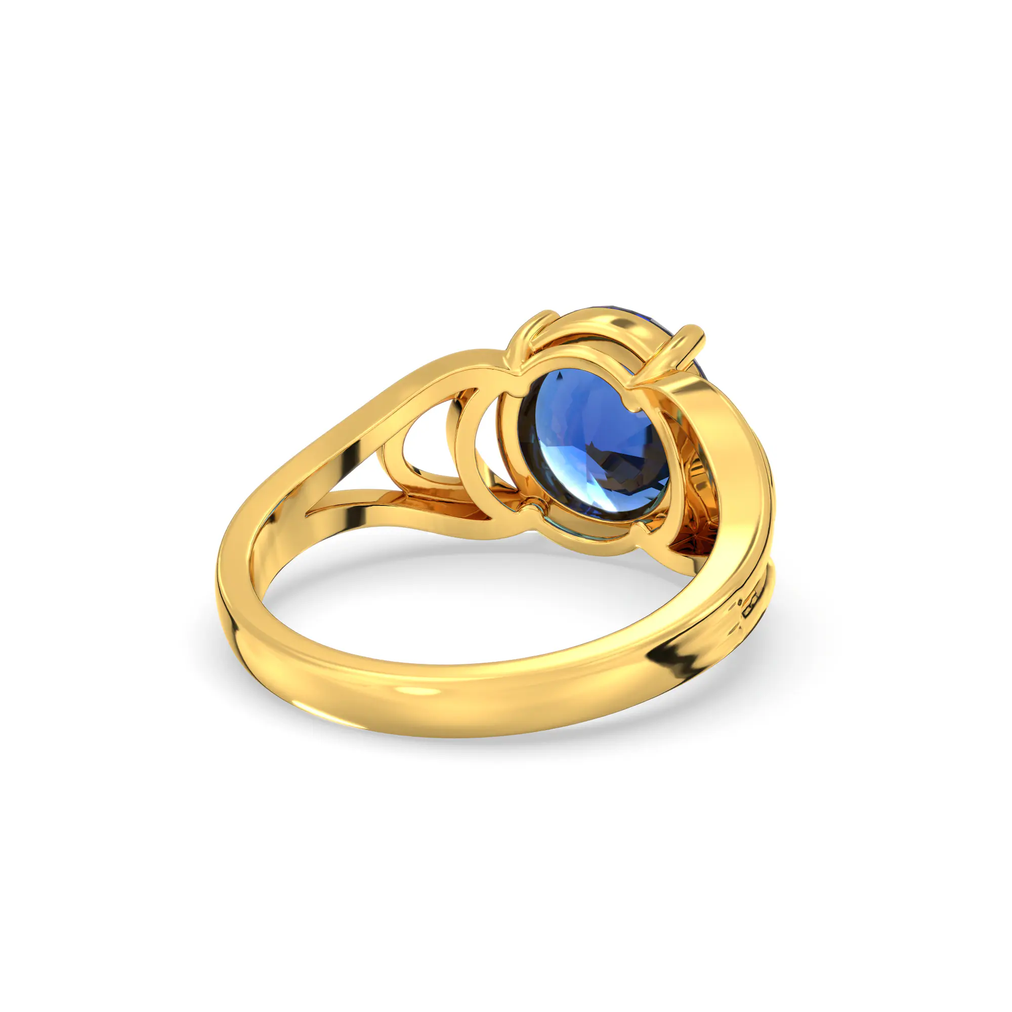 Blue Sapphire (Neelam) Ring for Women in 22K Yellow Gold – Oval 9x8 mm, Prong Setting, 5 g (Design K17A-6) thumbnail