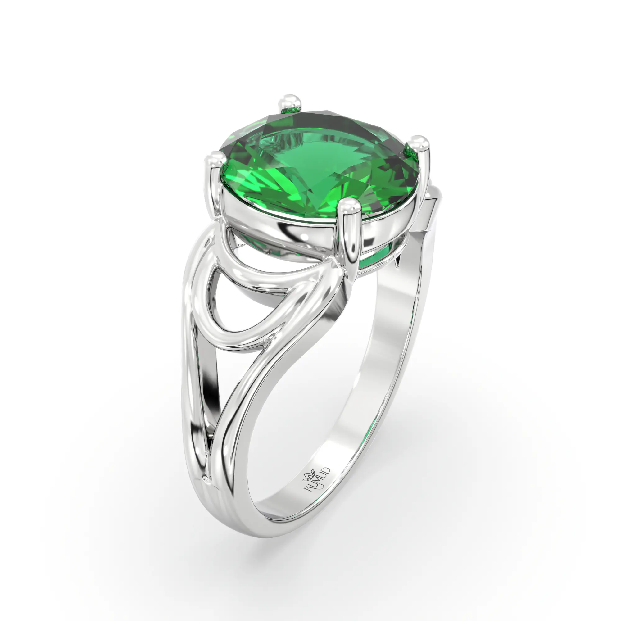 Emerald (Panna) Ring for Women in 18K White Gold – Oval 9x8 mm, Prong Setting, 5 g (Design K17A-6) thumbnail