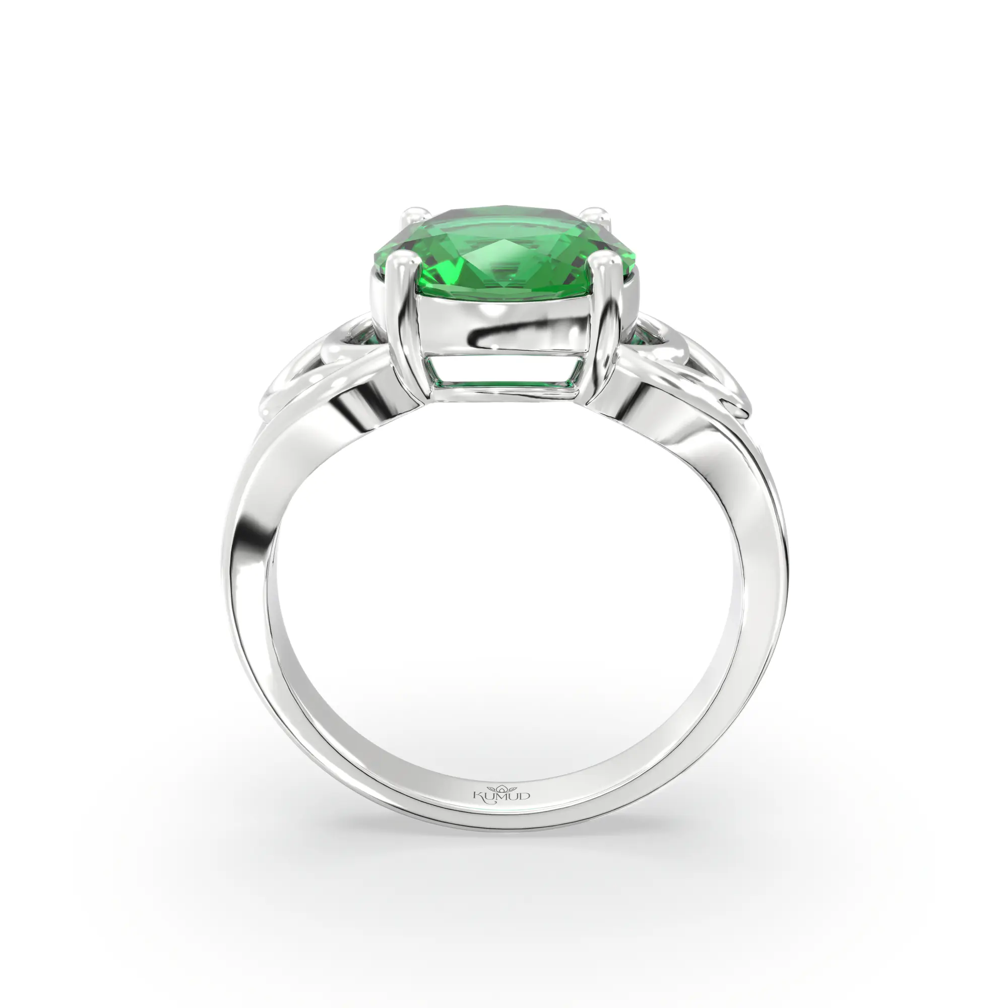 Emerald (Panna) Ring for Women in 18K White Gold – Oval 9x8 mm, Prong Setting, 5 g (Design K17A-6) thumbnail