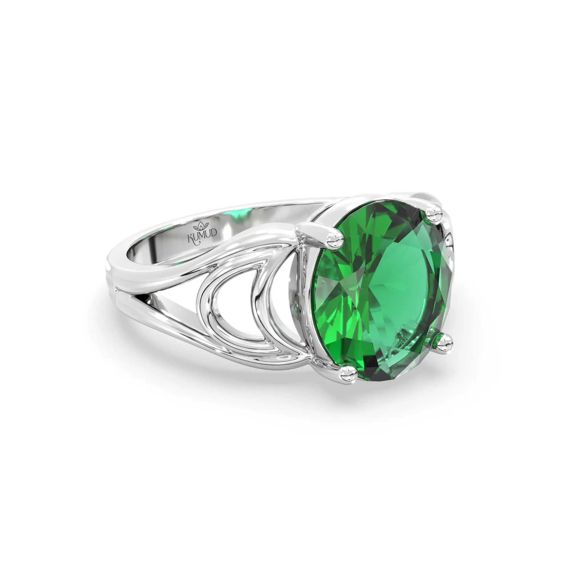 Emerald (Panna) Ring for Women in 18K White Gold – Oval 9x8 mm, Prong Setting, 5 g (Design K17A-6) thumbnail