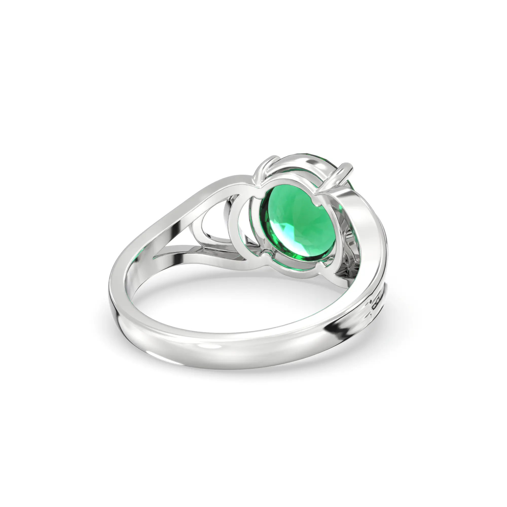 Emerald (Panna) Ring for Women in 18K White Gold – Oval 9x8 mm, Prong Setting, 5 g (Design K17A-6) thumbnail