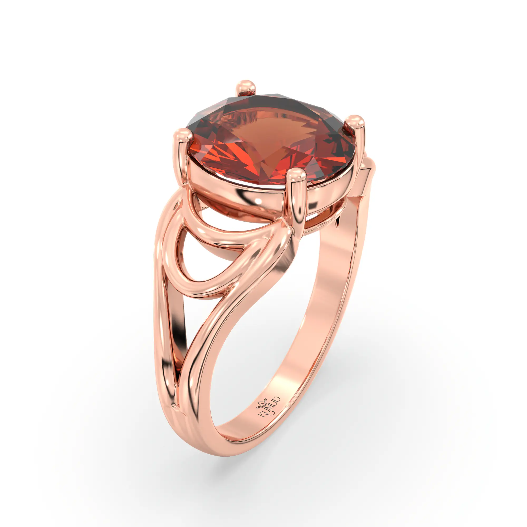 Hessonite (Gomed) Ring for Women in 18K Rose Gold – Oval 9x8 mm, Prong Setting, 5 g (Design K17A-6) thumbnail