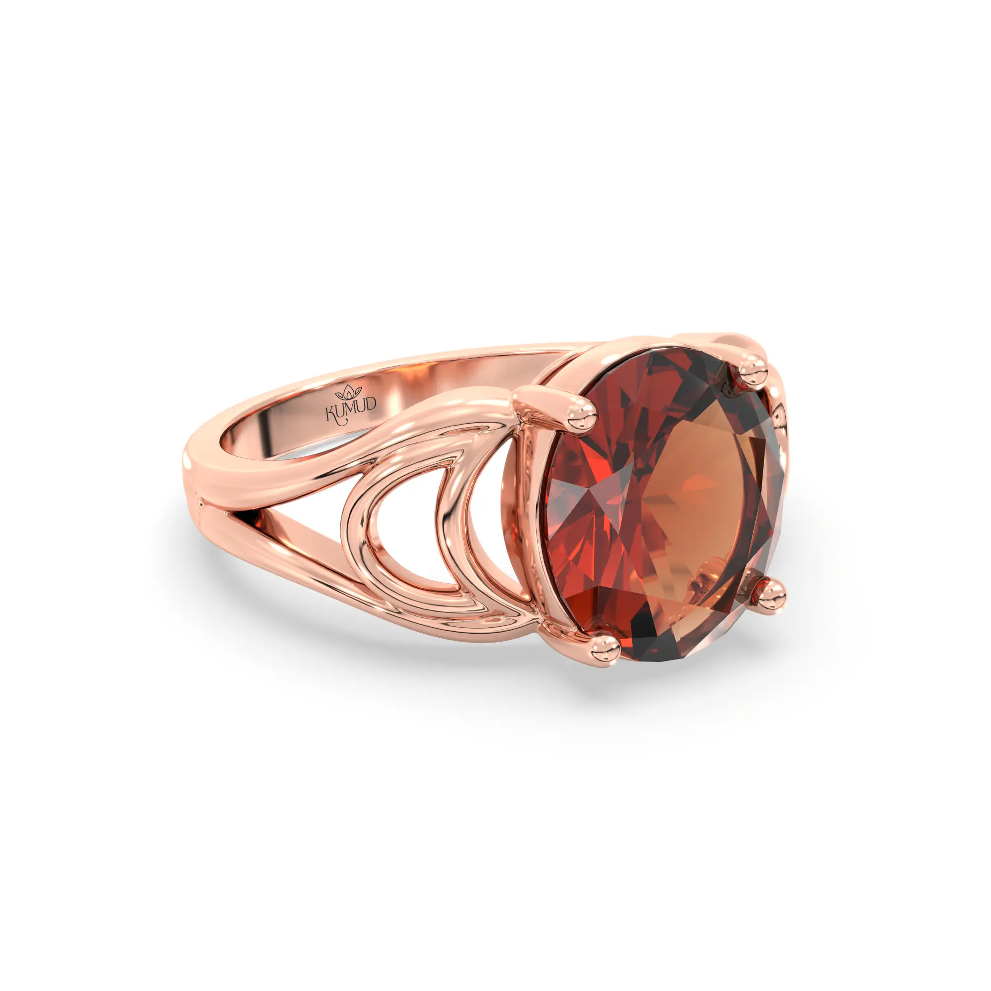Hessonite (Gomed) Ring for Women in 18K Rose Gold – Oval 9x8 mm, Prong Setting, 5 g (Design K17A-6) thumbnail