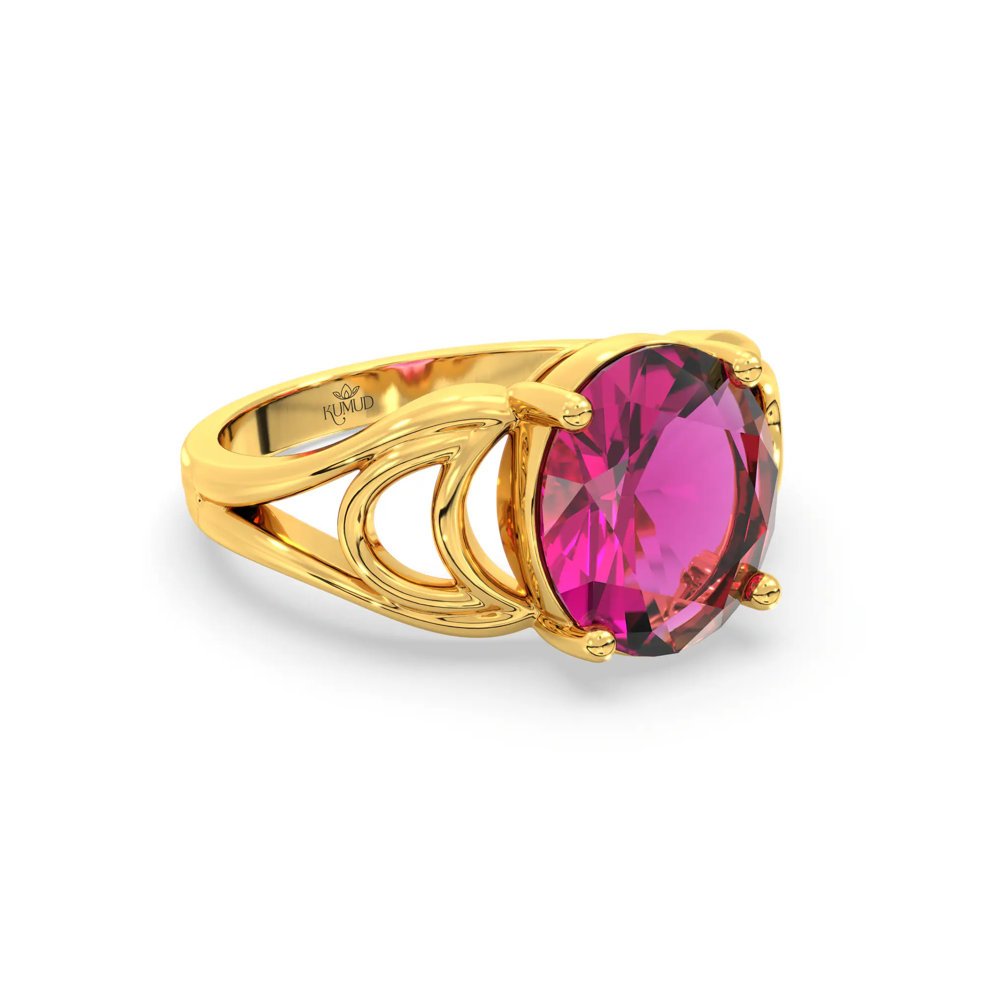 Ruby (Manik) Ring for Women in 22K Yellow Gold – Oval 9x8 mm, Prong Setting, 5 g (Design K17A-6) thumbnail