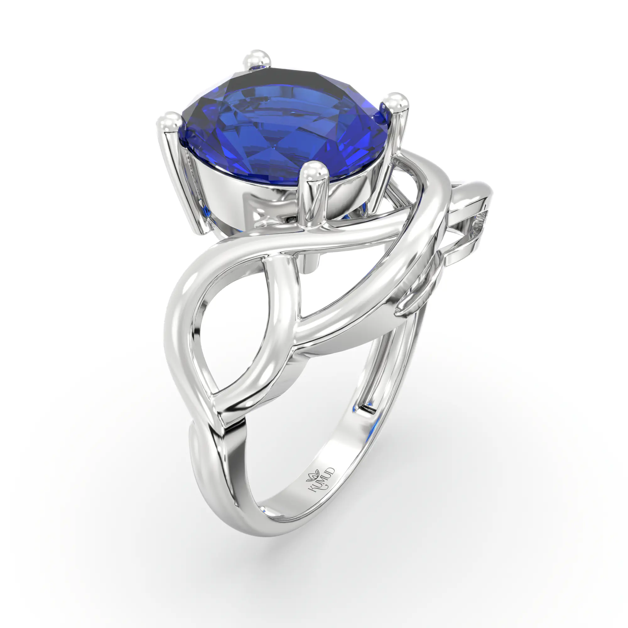 Blue Sapphire (Neelam) Ring for Women in 18K White Gold – Oval 9x8 mm, Prong Setting, 5 g (Design K17A-7) thumbnail