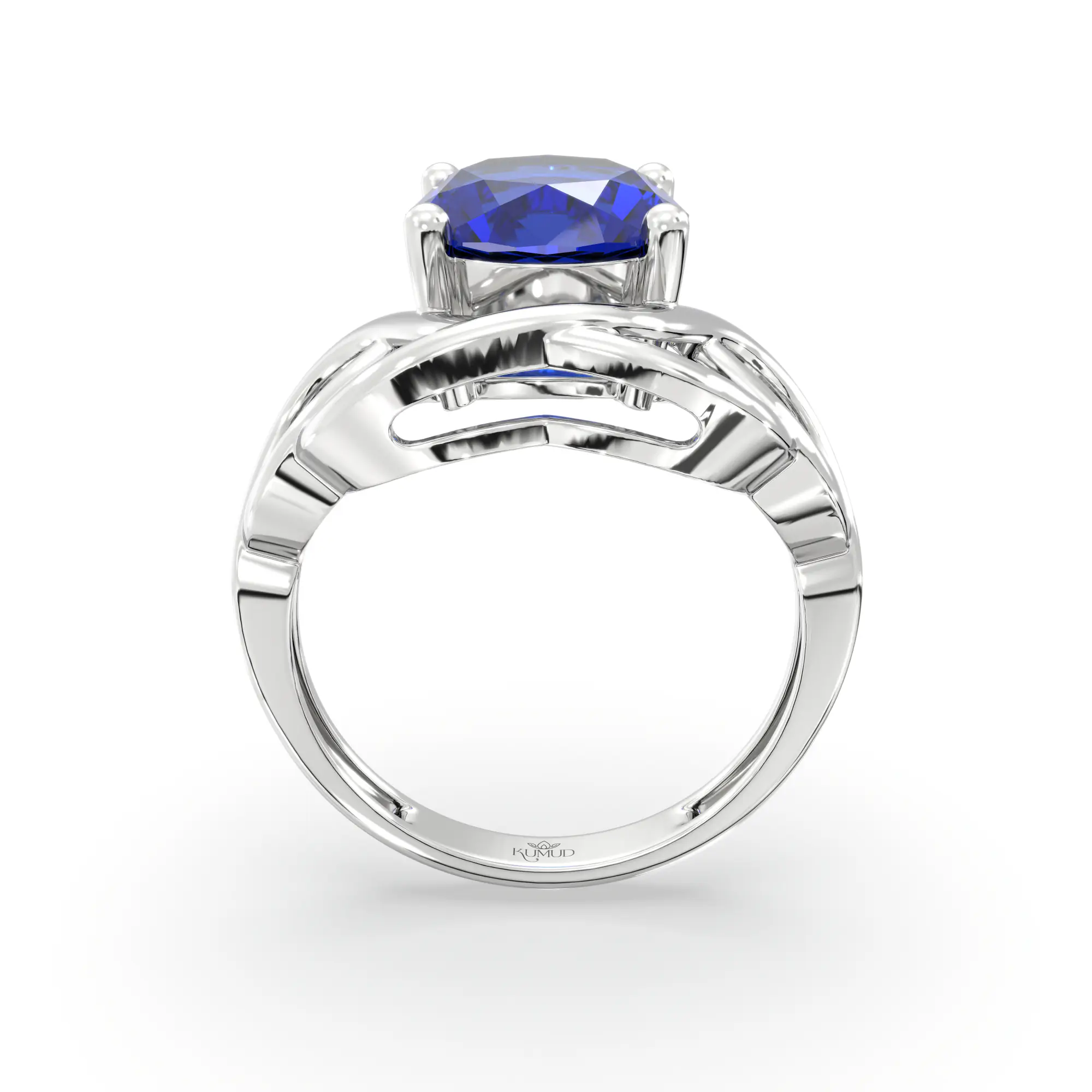 Blue Sapphire (Neelam) Ring for Women in 18K White Gold – Oval 9x8 mm, Prong Setting, 5 g (Design K17A-7) thumbnail