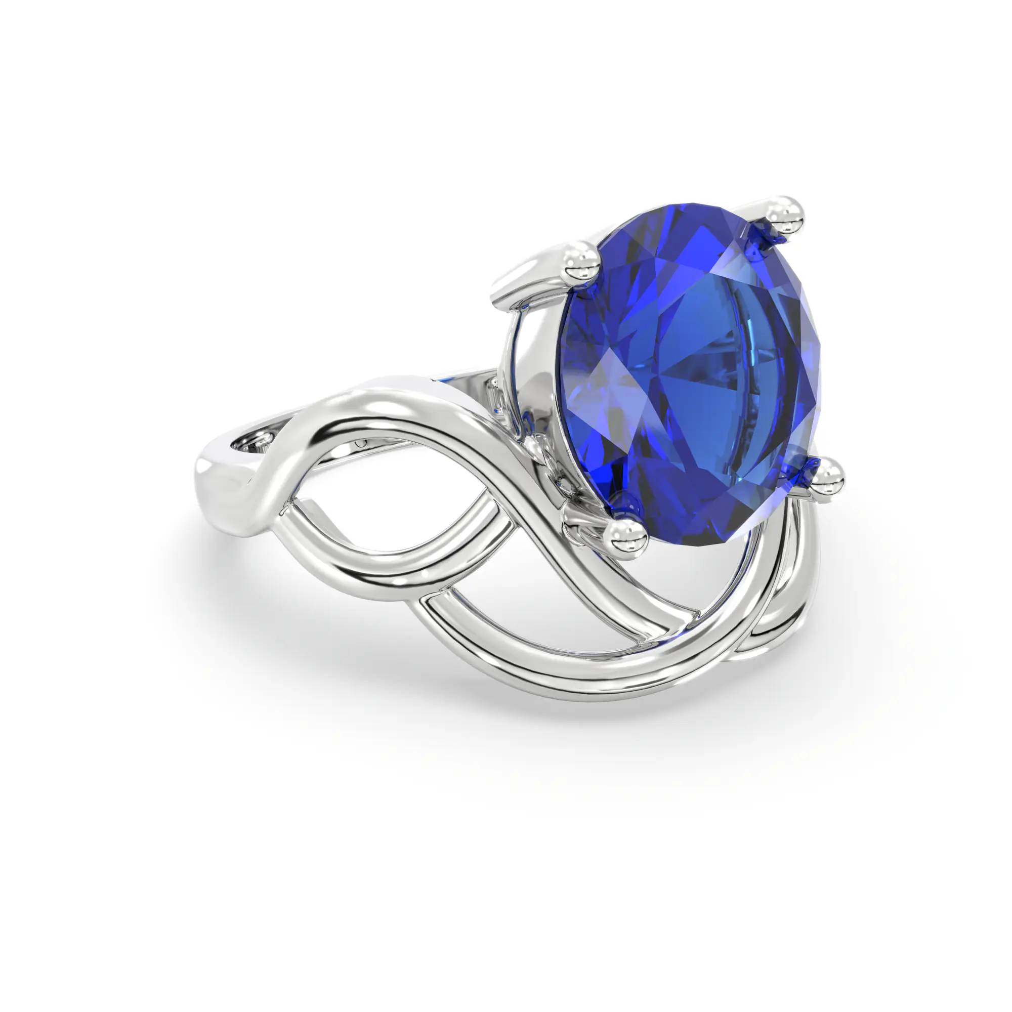 Blue Sapphire (Neelam) Ring for Women in 18K White Gold – Oval 9x8 mm, Prong Setting, 5 g (Design K17A-7) thumbnail