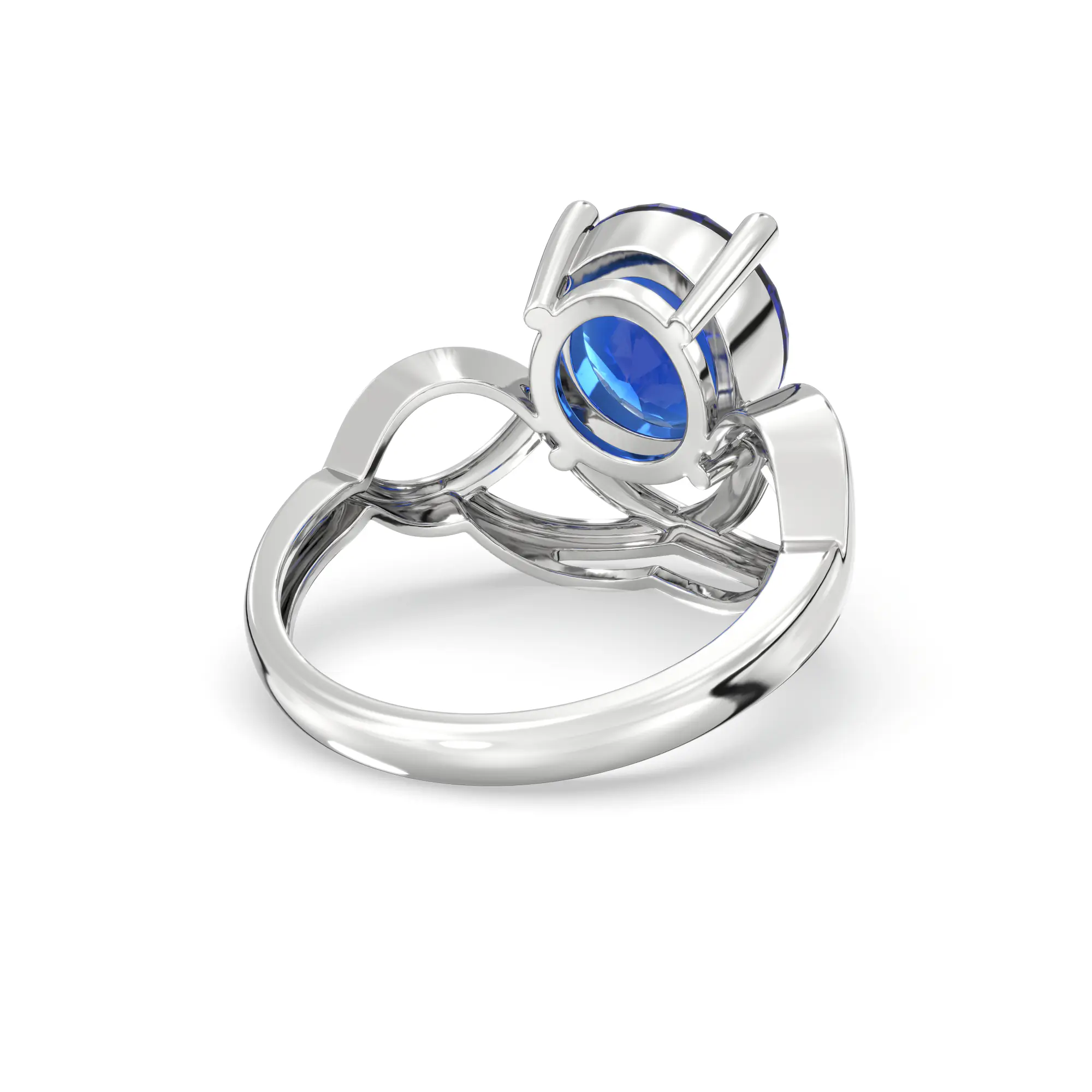 Blue Sapphire (Neelam) Ring for Women in 18K White Gold – Oval 9x8 mm, Prong Setting, 5 g (Design K17A-7) thumbnail