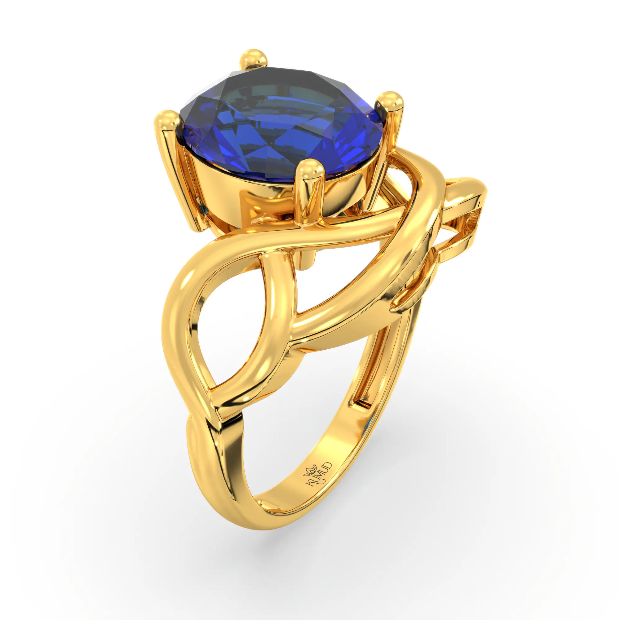 Blue Sapphire (Neelam) Ring for Women in 22K Yellow Gold – Oval 9x8 mm, Prong Setting, 5 g (Design K17A-7) thumbnail
