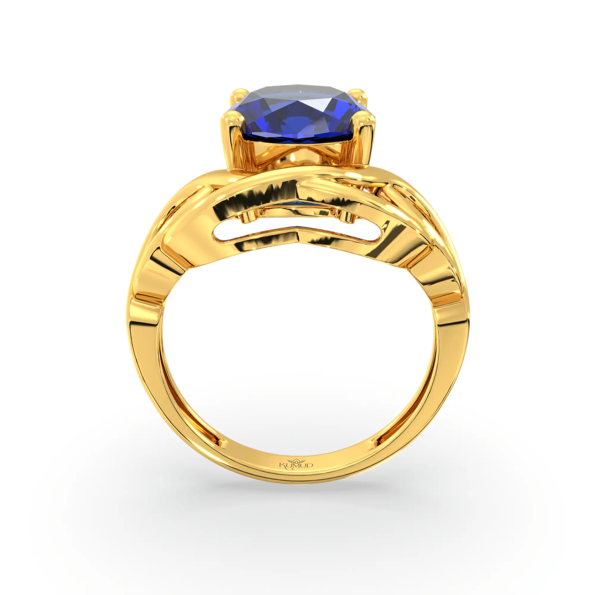 Blue Sapphire (Neelam) Ring for Women in 22K Yellow Gold – Oval 9x8 mm, Prong Setting, 5 g (Design K17A-7) thumbnail