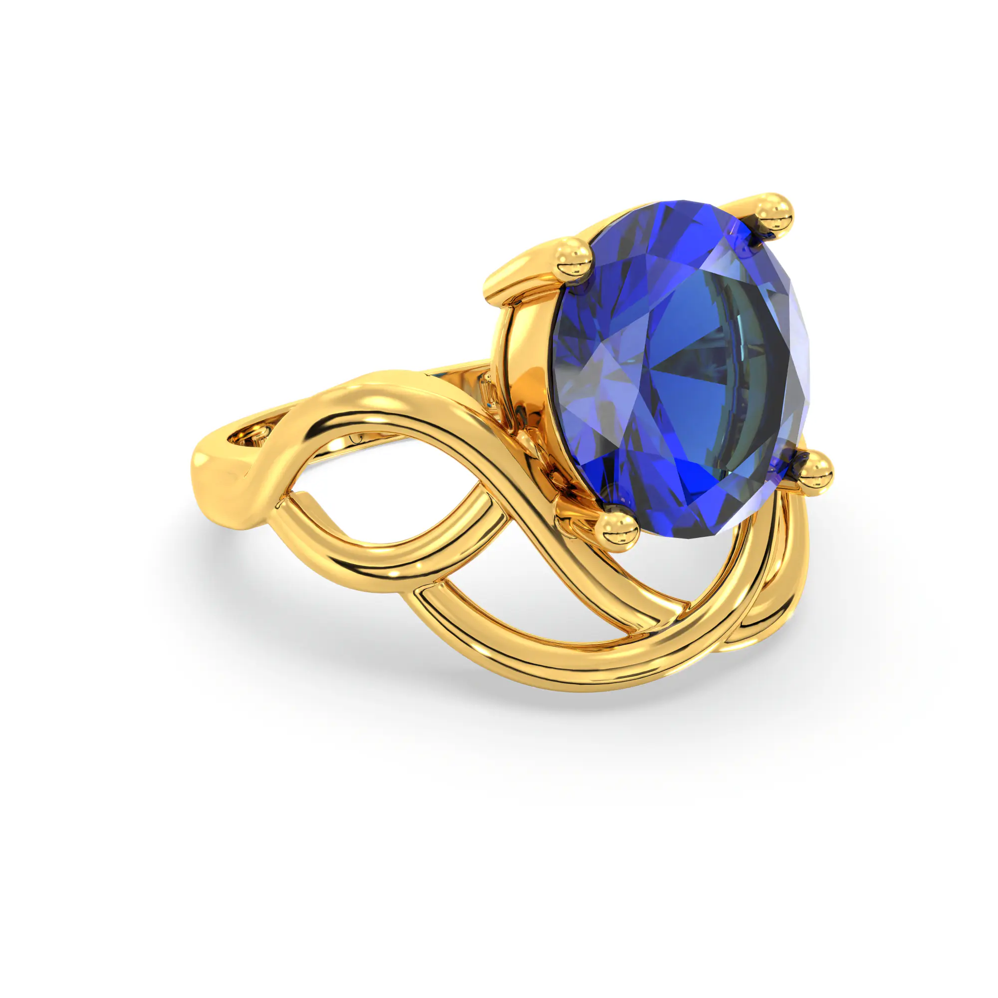 Blue Sapphire (Neelam) Ring for Women in 22K Yellow Gold – Oval 9x8 mm, Prong Setting, 5 g (Design K17A-7) thumbnail