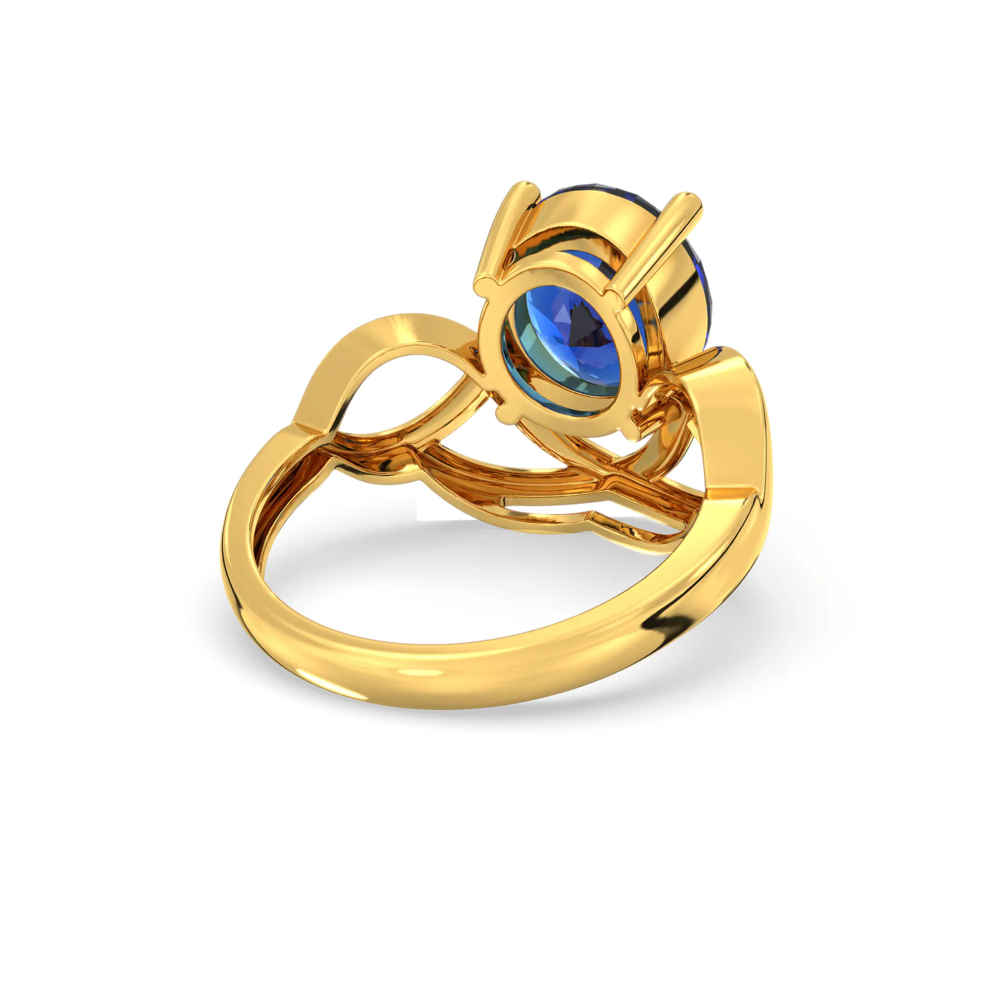 Blue Sapphire (Neelam) Ring for Women in 22K Yellow Gold – Oval 9x8 mm, Prong Setting, 5 g (Design K17A-7) thumbnail
