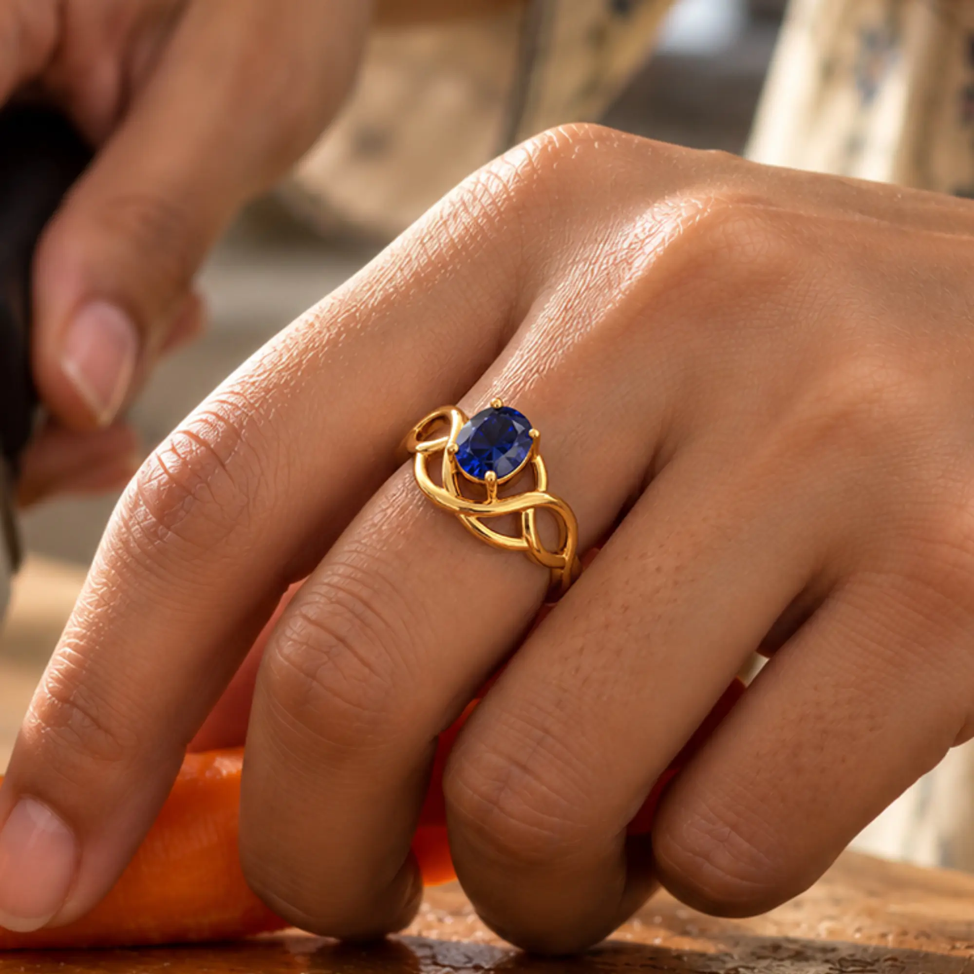 Blue Sapphire (Neelam) Ring for Women in 22K Yellow Gold – Oval 9x8 mm, Prong Setting, 5 g (Design K17A-7) thumbnail