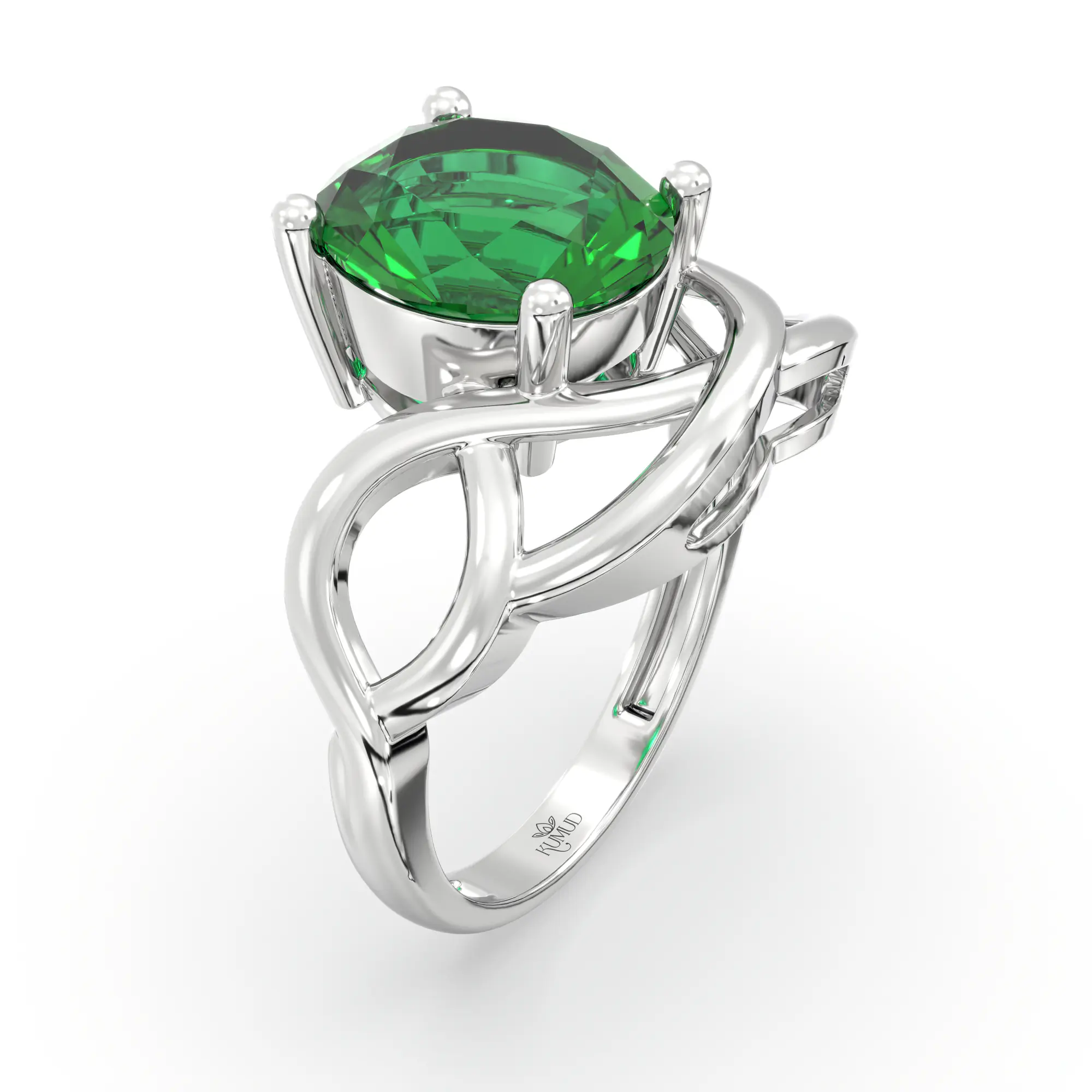 Emerald (Panna) Ring for Women in 18K White Gold – Oval 9x8 mm, Prong Setting, 5 g (Design K17A-7) thumbnail