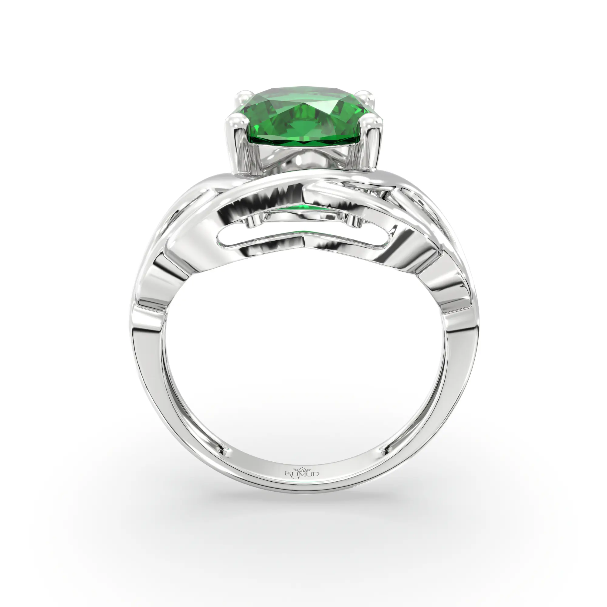 Emerald (Panna) Ring for Women in 18K White Gold – Oval 9x8 mm, Prong Setting, 5 g (Design K17A-7) thumbnail