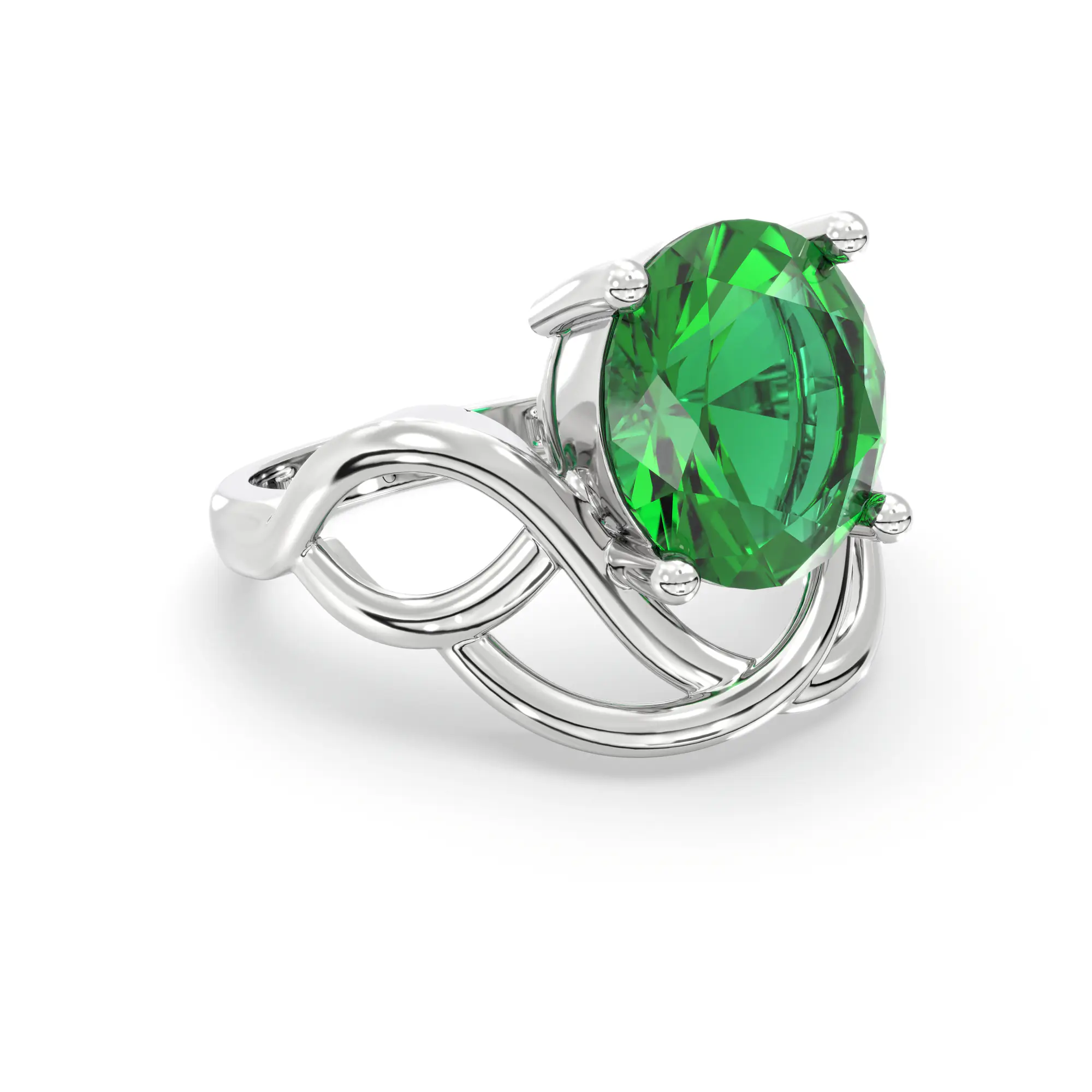 Emerald (Panna) Ring for Women in 18K White Gold – Oval 9x8 mm, Prong Setting, 5 g (Design K17A-7) thumbnail