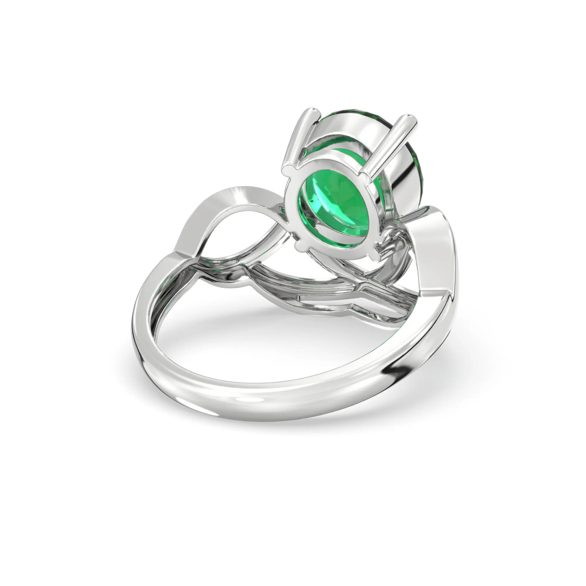Emerald (Panna) Ring for Women in 18K White Gold – Oval 9x8 mm, Prong Setting, 5 g (Design K17A-7) thumbnail