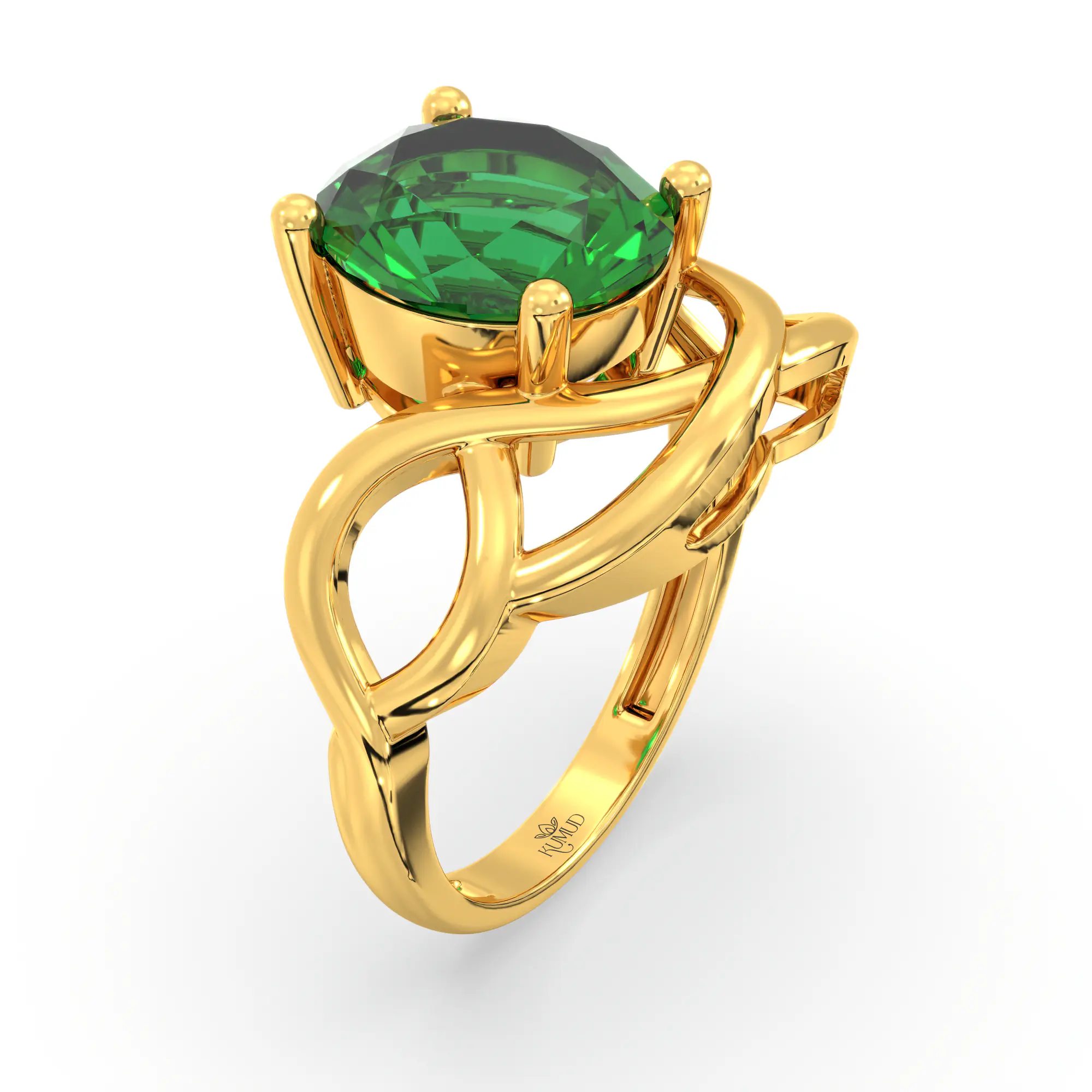 Emerald (Panna) Ring for Women in 22K Yellow Gold – Oval 9x8 mm, Prong Setting, 5 g (Design K17A-7) thumbnail
