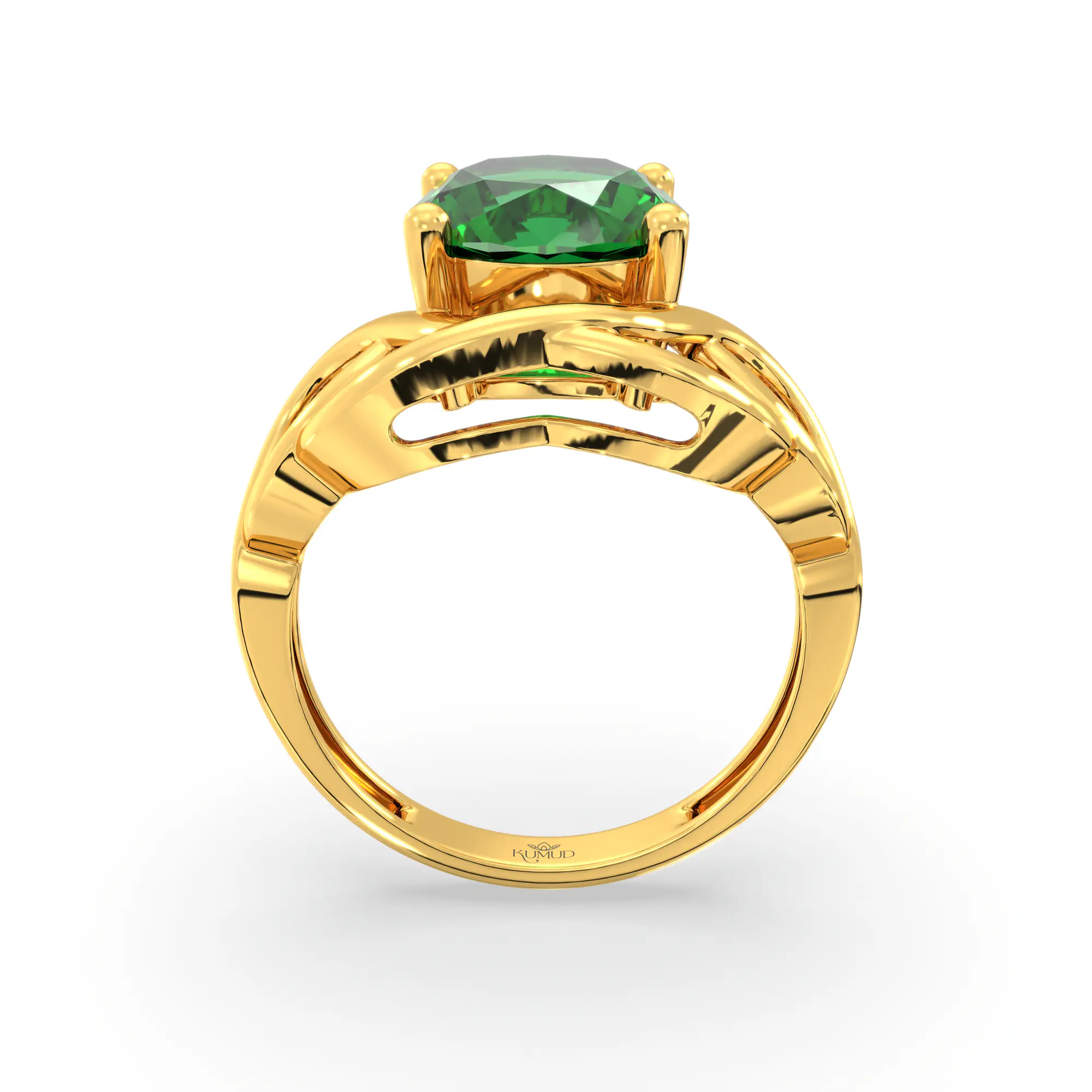 Emerald (Panna) Ring for Women in 22K Yellow Gold – Oval 9x8 mm, Prong Setting, 5 g (Design K17A-7) thumbnail