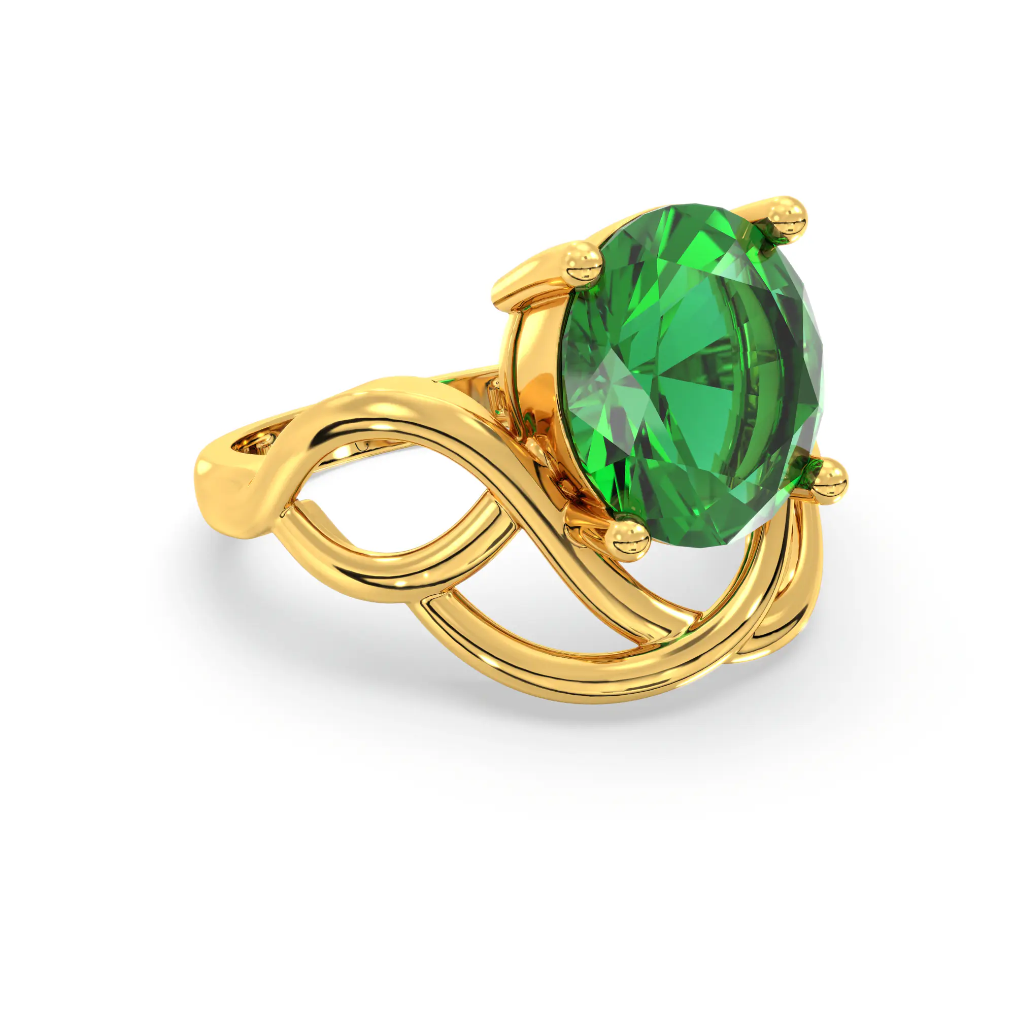Emerald (Panna) Ring for Women in 22K Yellow Gold – Oval 9x8 mm, Prong Setting, 5 g (Design K17A-7) thumbnail