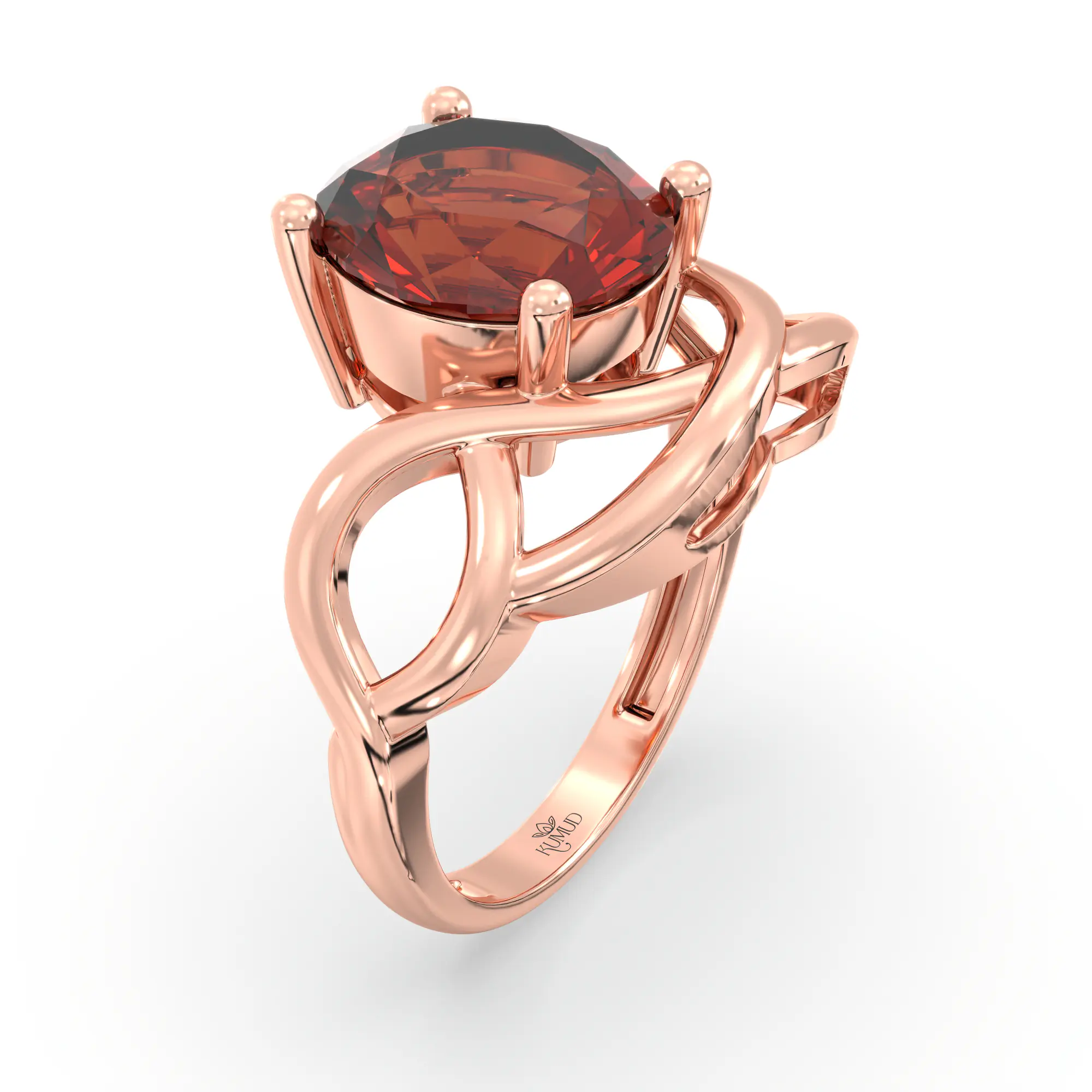 Hessonite (Gomed) Ring for Women in 18K Rose Gold – Oval 9x8 mm, Prong Setting, 5 g (Design K17A-7) thumbnail