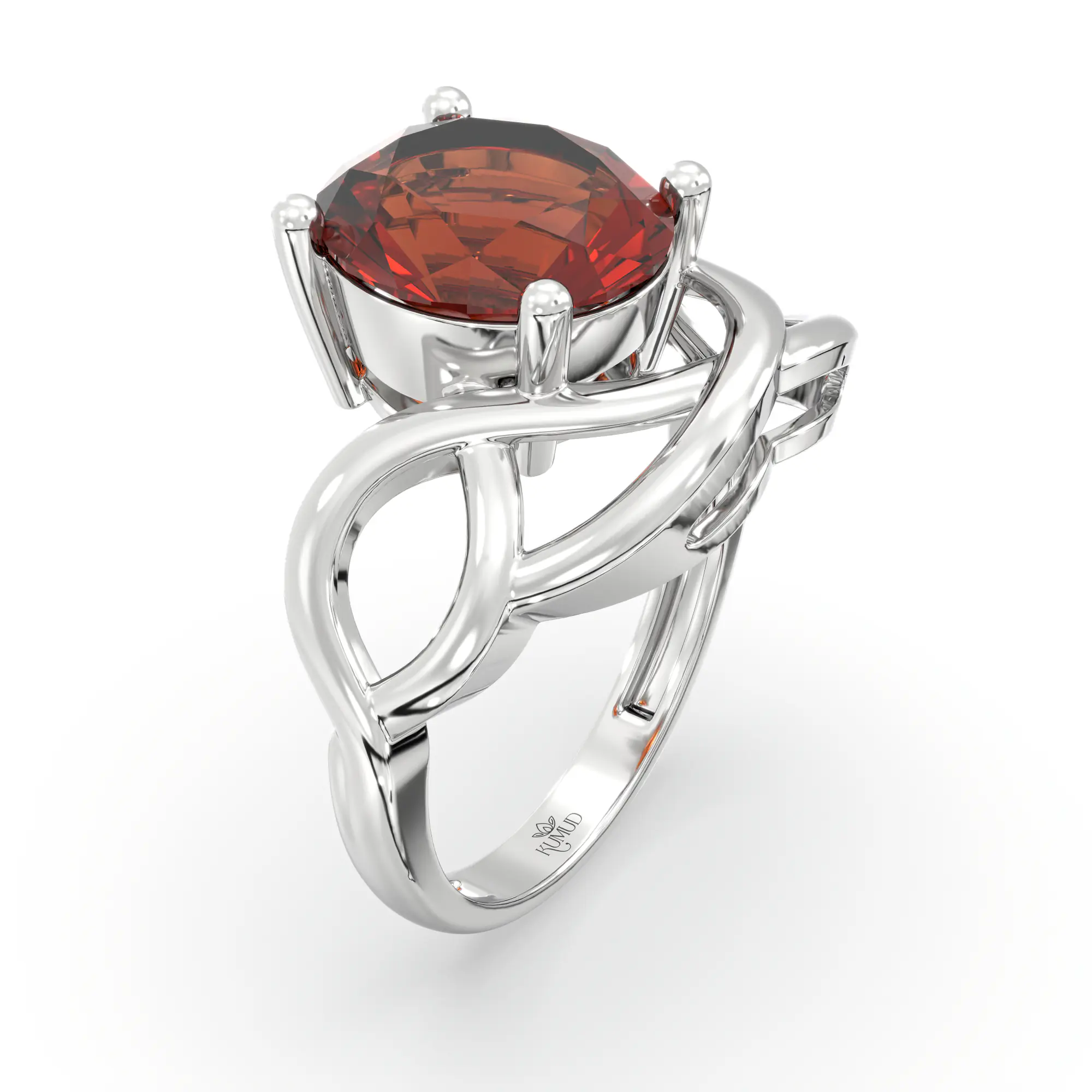 Hessonite (Gomed) Ring for Women in 18K White Gold – Oval 9x8 mm, Prong Setting, 5 g (Design K17A-7) thumbnail