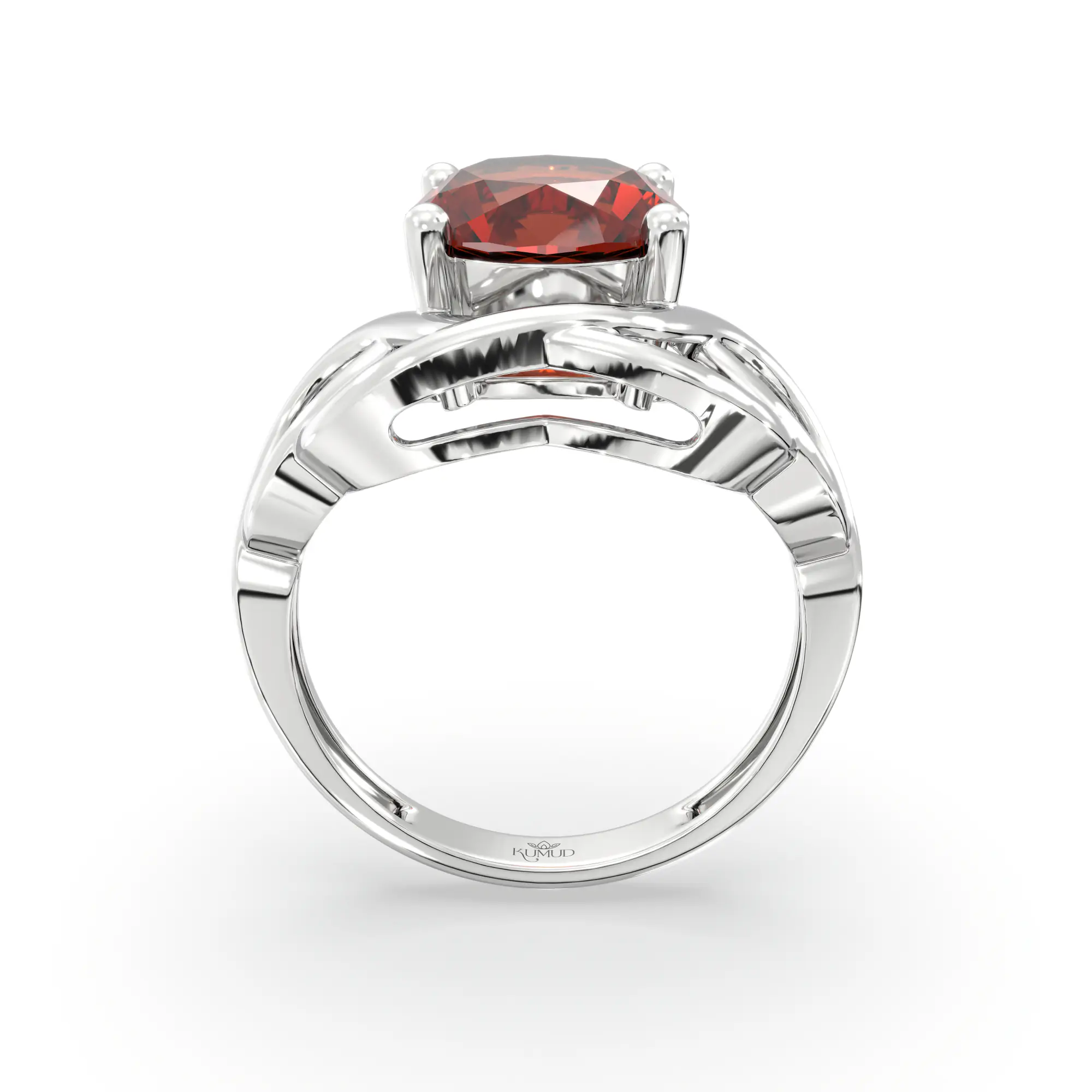 Hessonite (Gomed) Ring for Women in 18K White Gold – Oval 9x8 mm, Prong Setting, 5 g (Design K17A-7) thumbnail