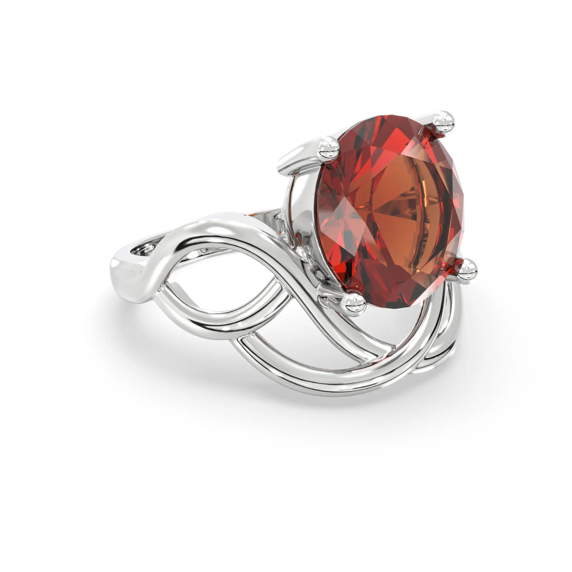 Hessonite (Gomed) Ring for Women in 18K White Gold – Oval 9x8 mm, Prong Setting, 5 g (Design K17A-7) thumbnail