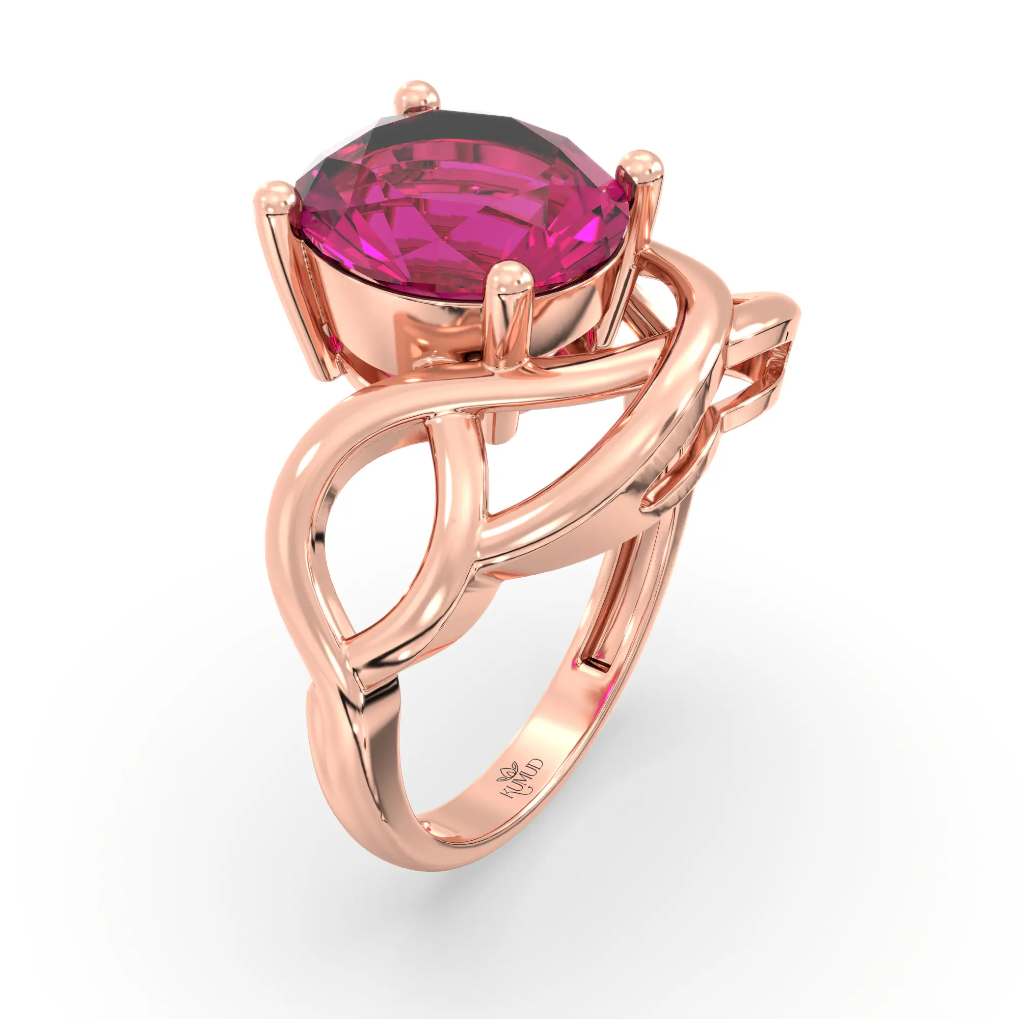 Ruby (Manik) Ring for Women in 18K Rose Gold – Oval 9x8 mm, Prong Setting, 5 g (Design K17A-7) thumbnail