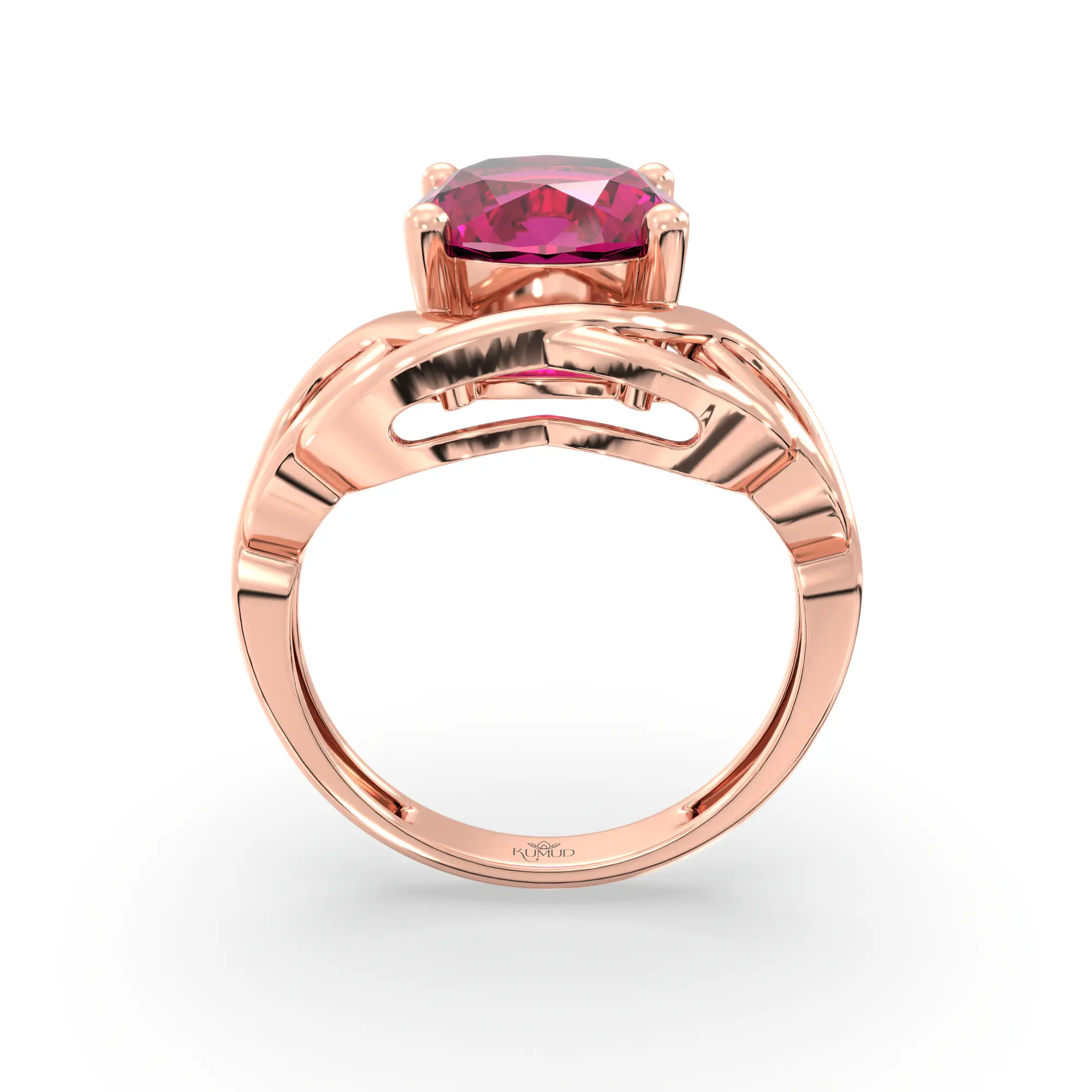 Ruby (Manik) Ring for Women in 18K Rose Gold – Oval 9x8 mm, Prong Setting, 5 g (Design K17A-7) thumbnail