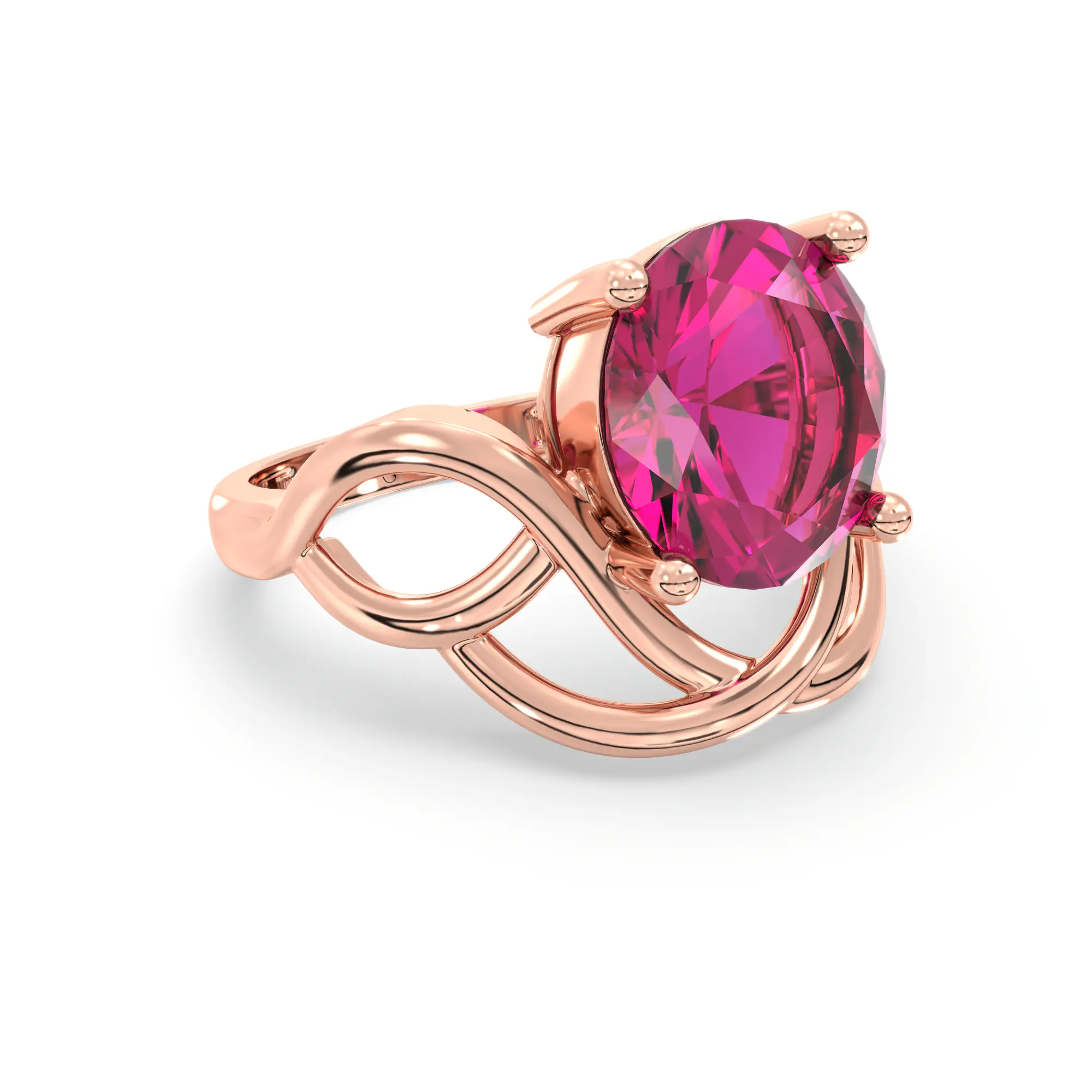 Ruby (Manik) Ring for Women in 18K Rose Gold – Oval 9x8 mm, Prong Setting, 5 g (Design K17A-7) thumbnail