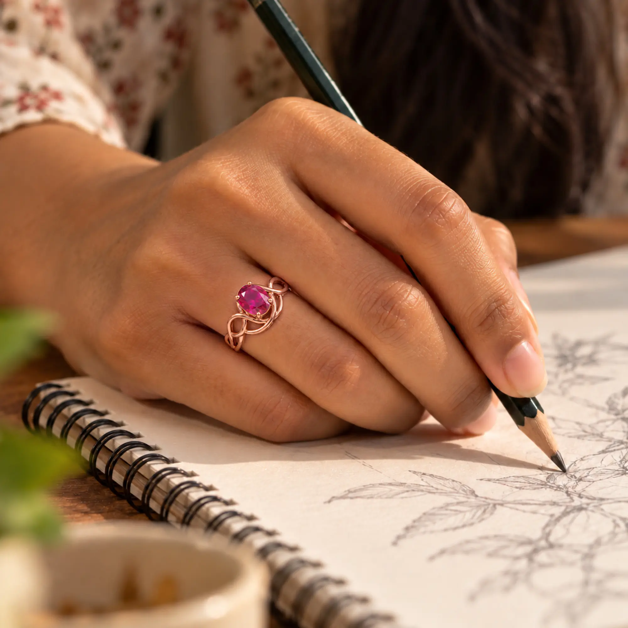 Ruby (Manik) Ring for Women in 18K Rose Gold – Oval 9x8 mm, Prong Setting, 5 g (Design K17A-7) thumbnail