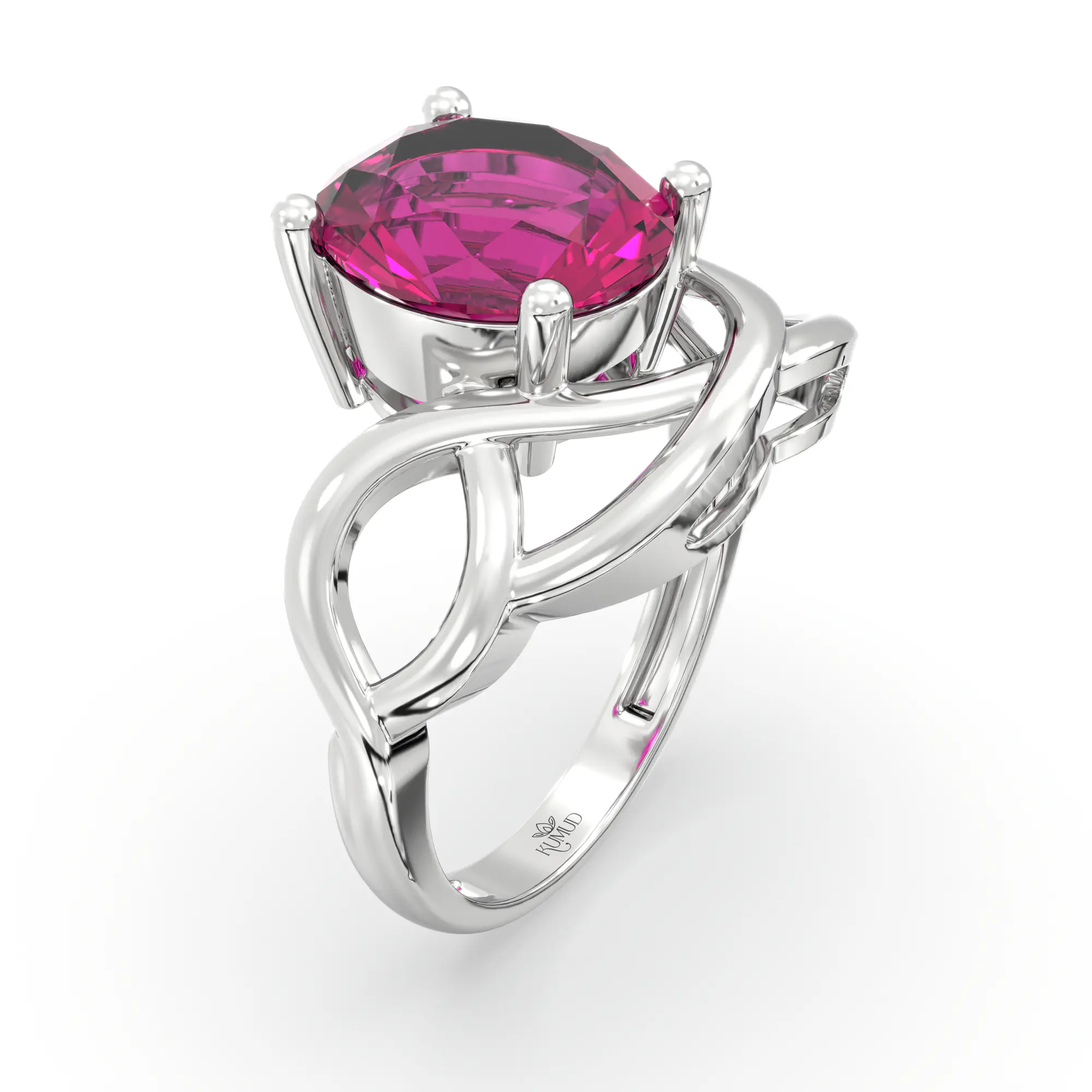 Ruby (Manik) Ring for Women in 18K White Gold – Oval 9x8 mm, Prong Setting, 5 g (Design K17A-7) thumbnail