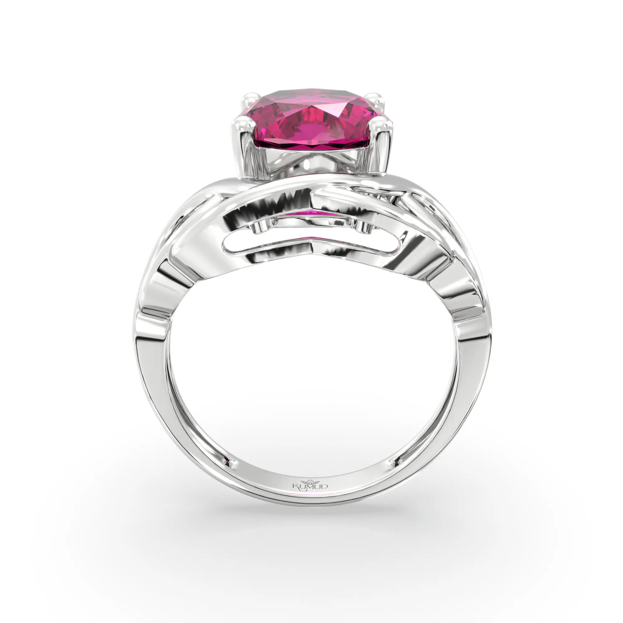 Ruby (Manik) Ring for Women in 18K White Gold – Oval 9x8 mm, Prong Setting, 5 g (Design K17A-7) thumbnail