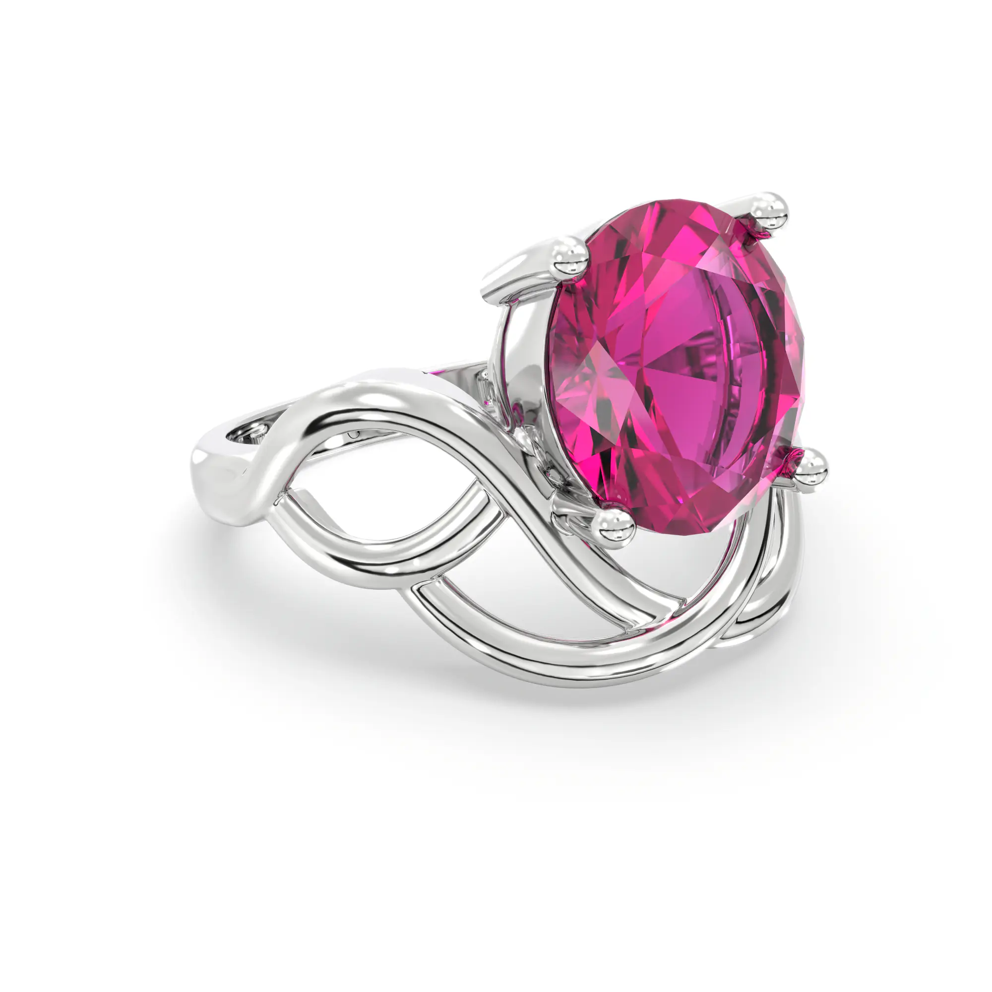 Ruby (Manik) Ring for Women in 18K White Gold – Oval 9x8 mm, Prong Setting, 5 g (Design K17A-7) thumbnail
