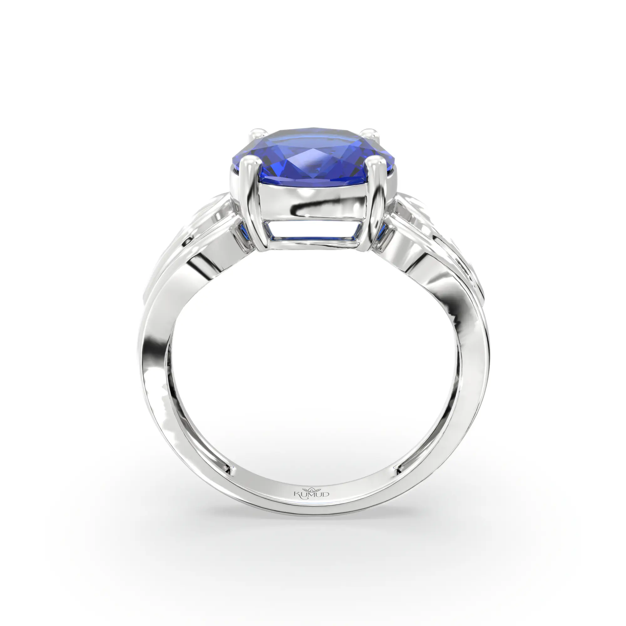 Blue Sapphire (Neelam) Ring for Women in 18K White Gold – Oval 9x8 mm, Prong Setting, 4 g (Design K17A-8) thumbnail