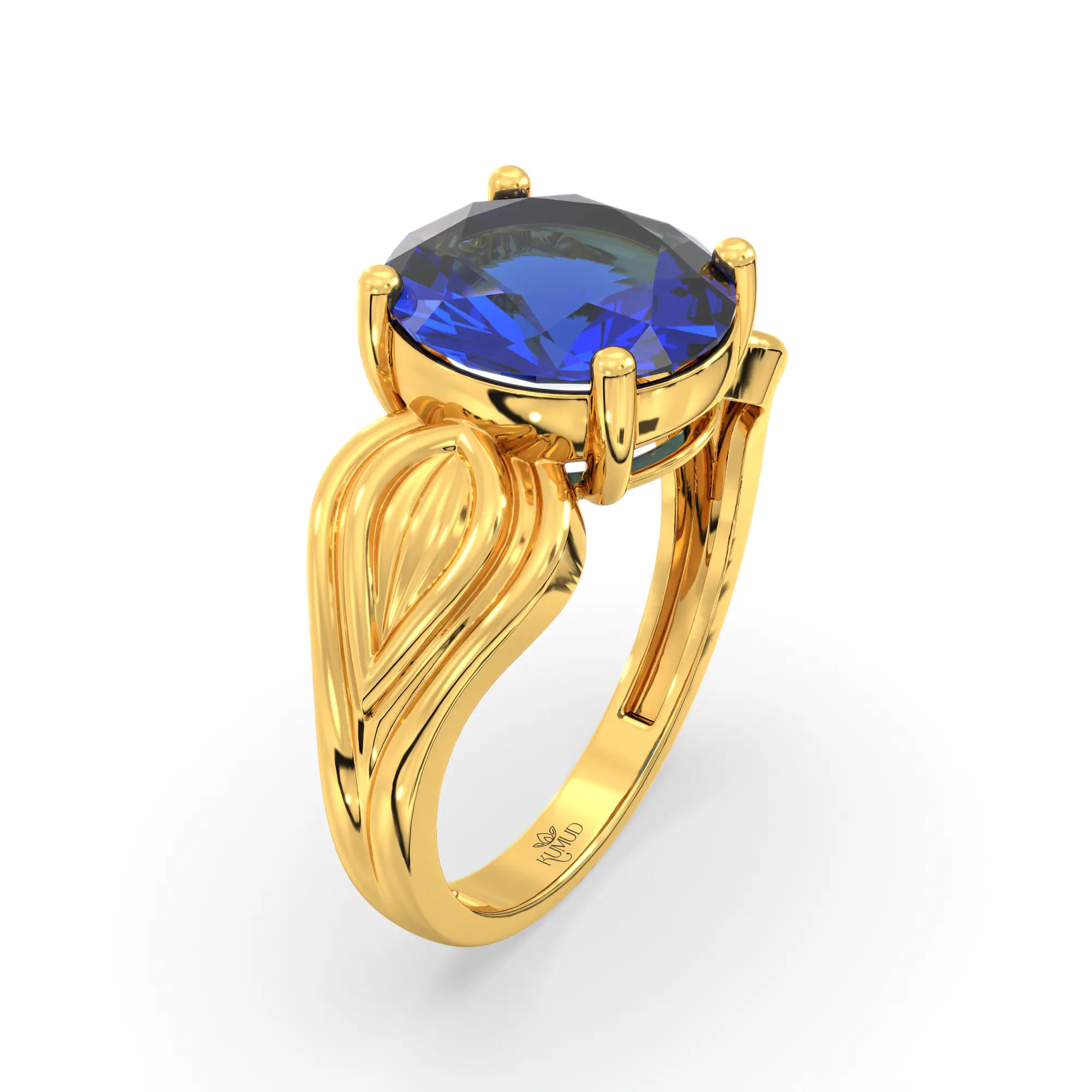 Blue Sapphire (Neelam) Ring for Women in 22K Yellow Gold – Oval 9x8 mm, Prong Setting, 4 g (Design K17A-8) thumbnail