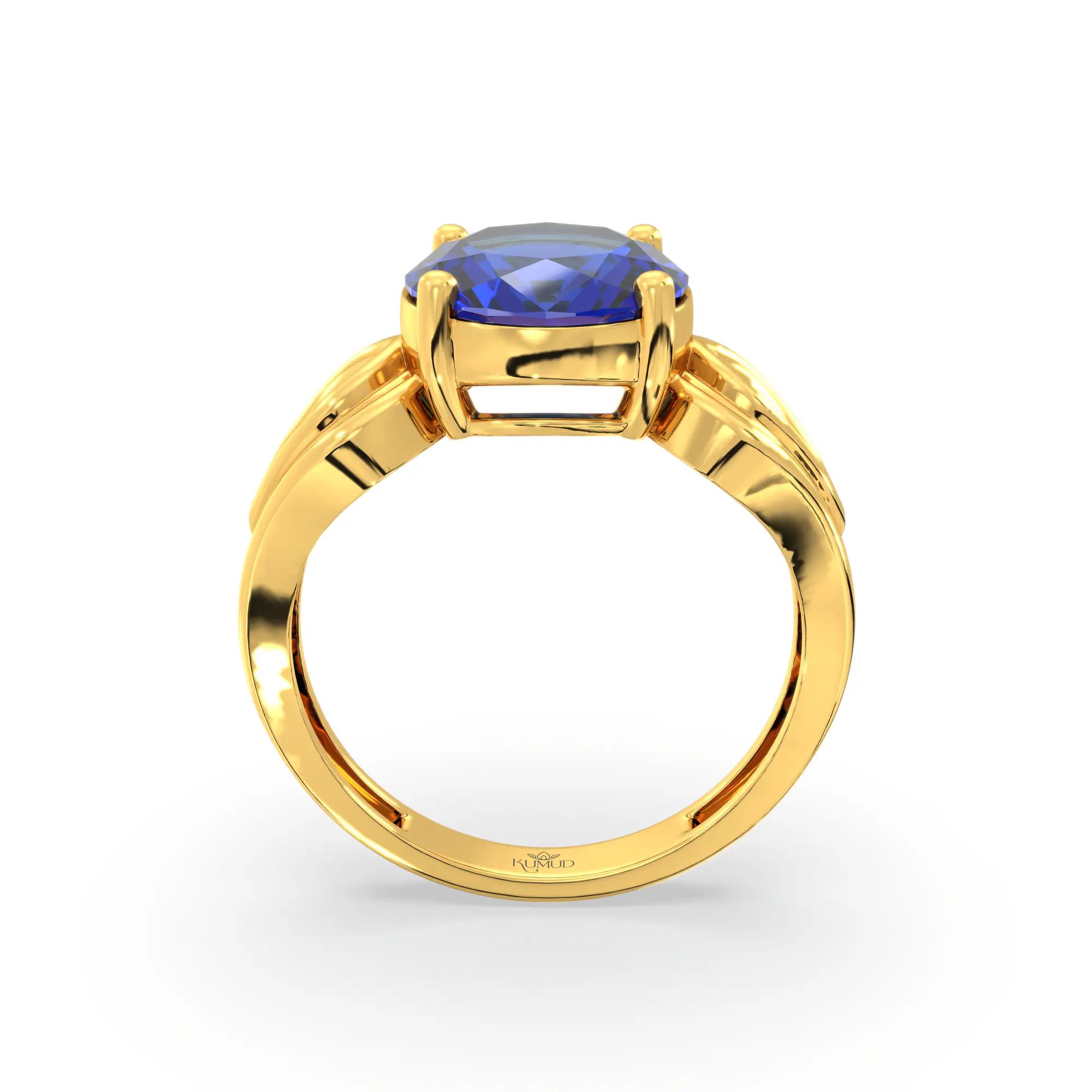 Blue Sapphire (Neelam) Ring for Women in 22K Yellow Gold – Oval 9x8 mm, Prong Setting, 4 g (Design K17A-8) thumbnail