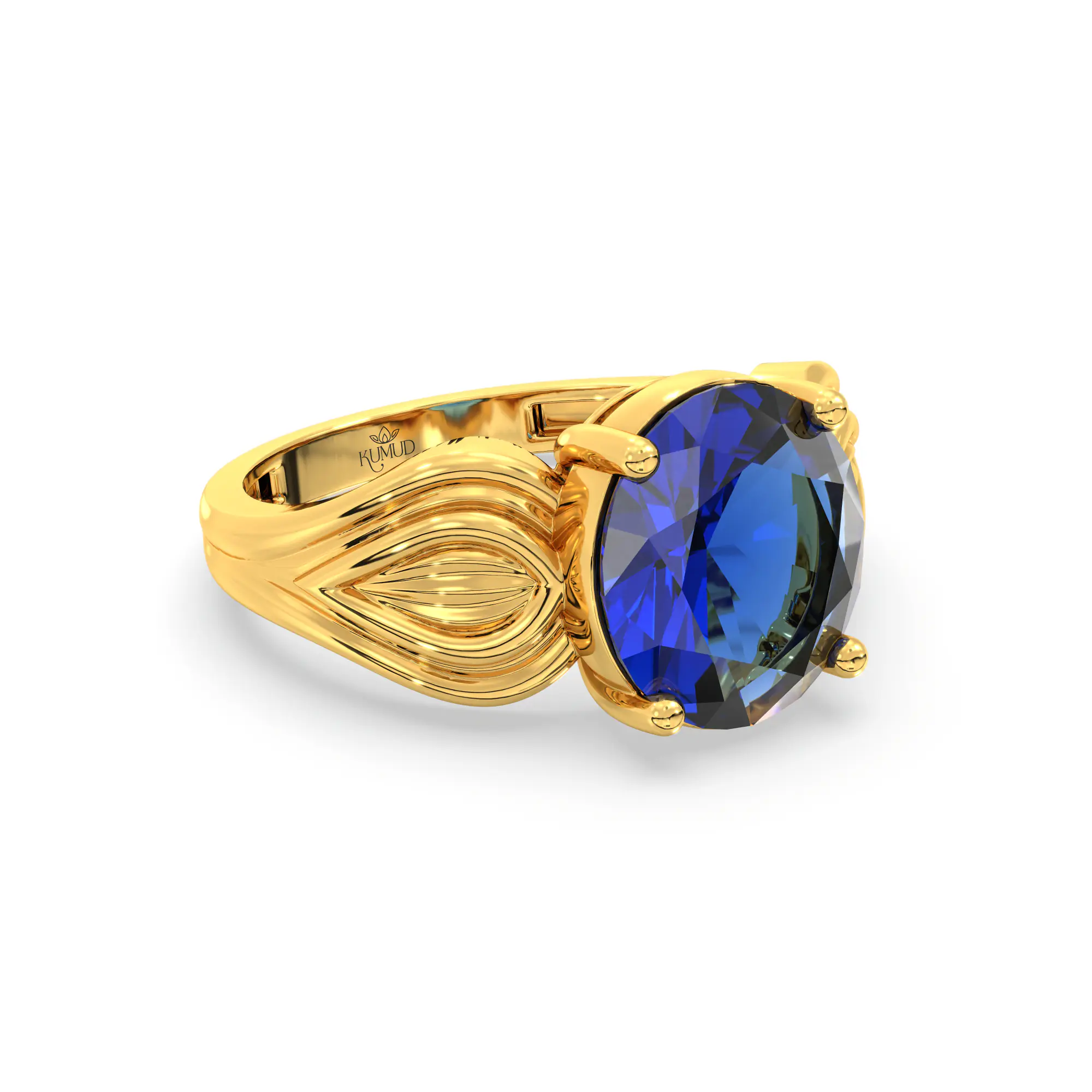 Blue Sapphire (Neelam) Ring for Women in 22K Yellow Gold – Oval 9x8 mm, Prong Setting, 4 g (Design K17A-8) thumbnail