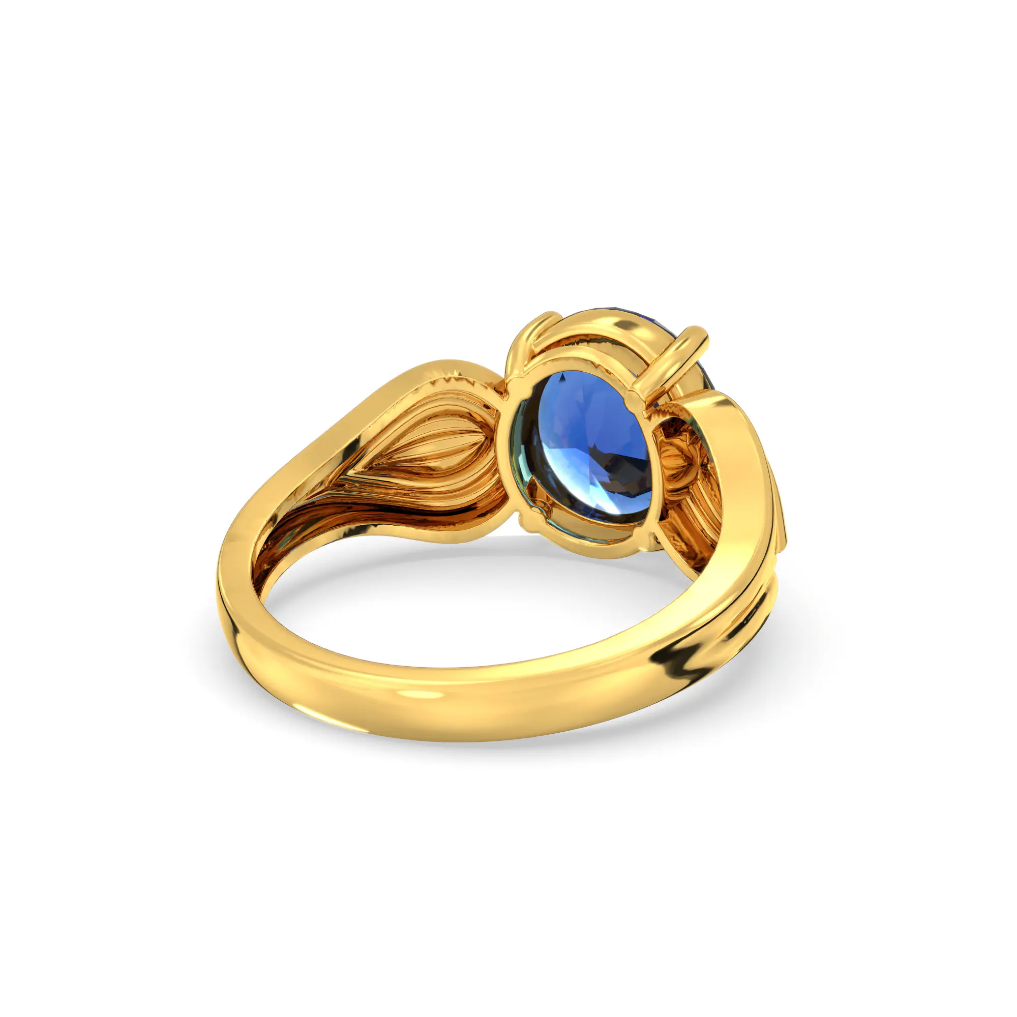 Blue Sapphire (Neelam) Ring for Women in 22K Yellow Gold – Oval 9x8 mm, Prong Setting, 4 g (Design K17A-8) thumbnail
