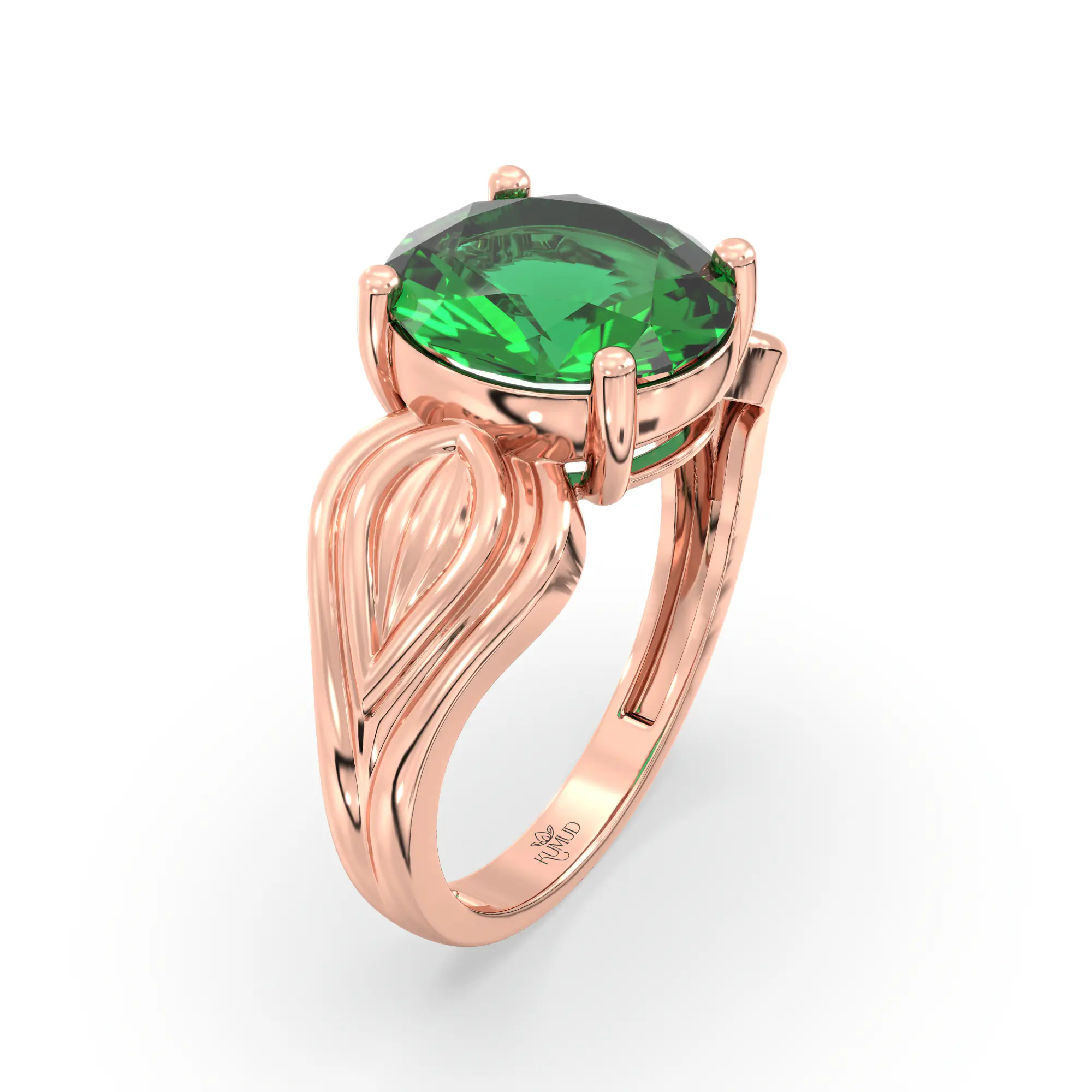 Emerald (Panna) Ring for Women in 18K Rose Gold – Oval 9x8 mm, Prong Setting, 4 g (Design K17A-8) thumbnail