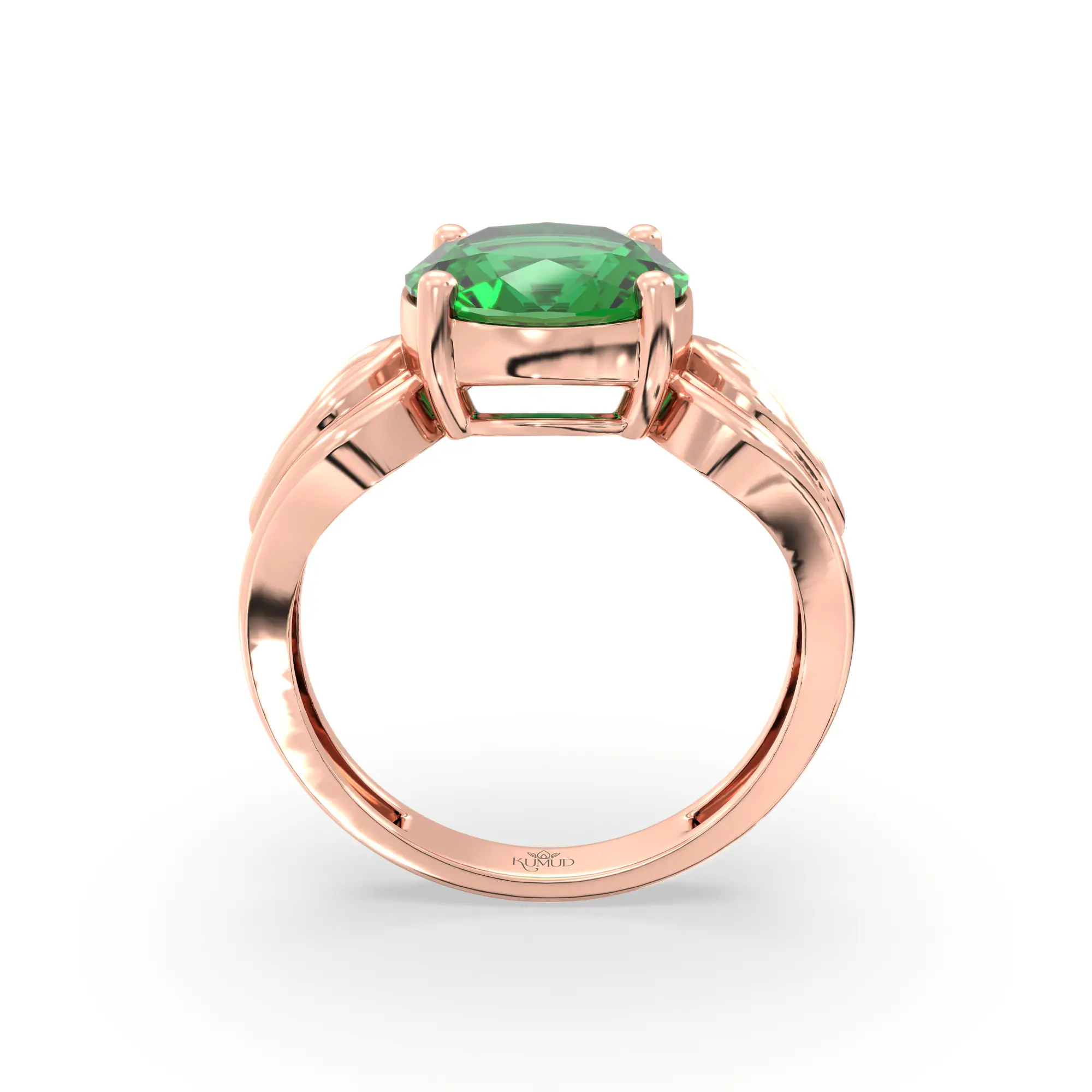 Emerald (Panna) Ring for Women in 18K Rose Gold – Oval 9x8 mm, Prong Setting, 4 g (Design K17A-8) thumbnail