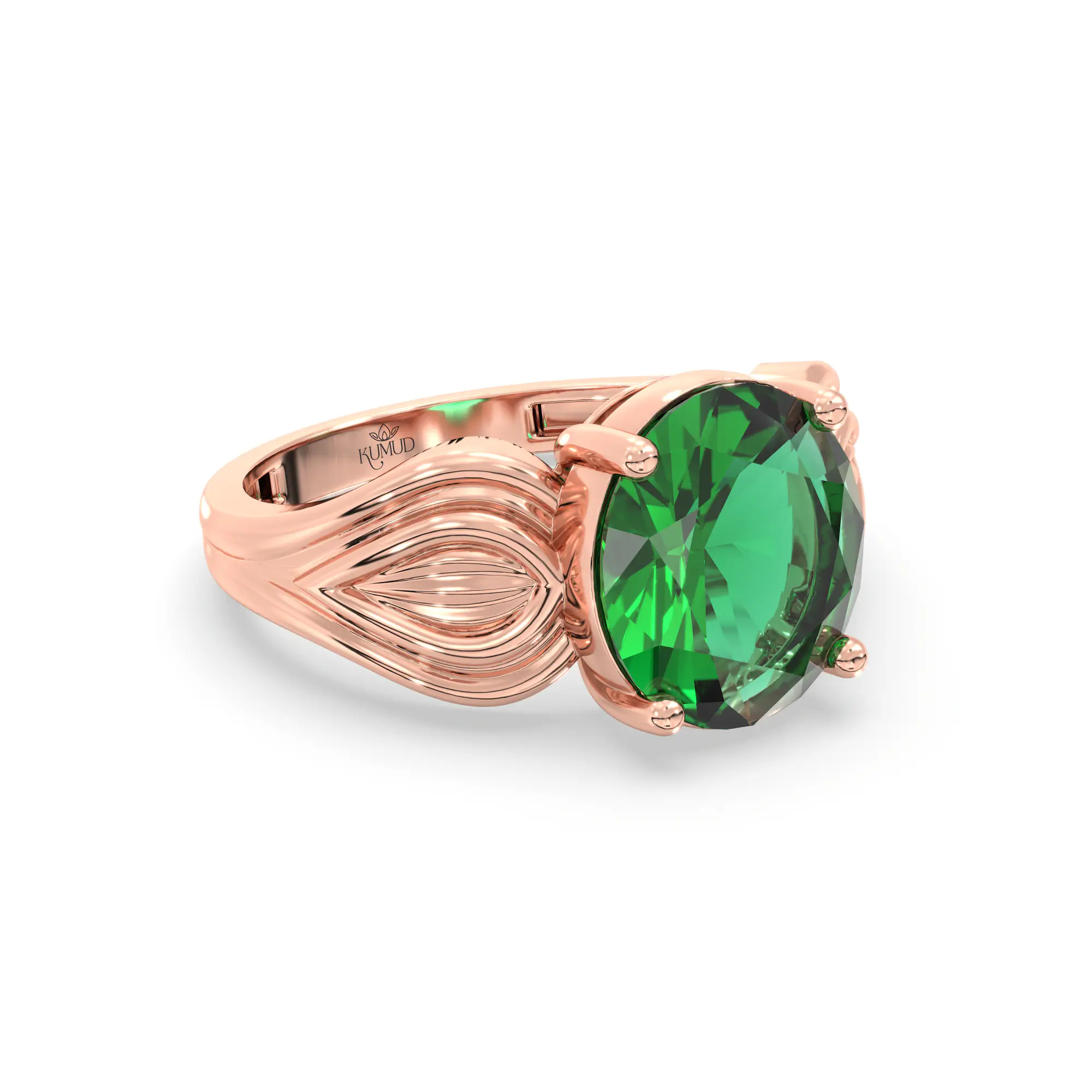 Emerald (Panna) Ring for Women in 18K Rose Gold – Oval 9x8 mm, Prong Setting, 4 g (Design K17A-8) thumbnail