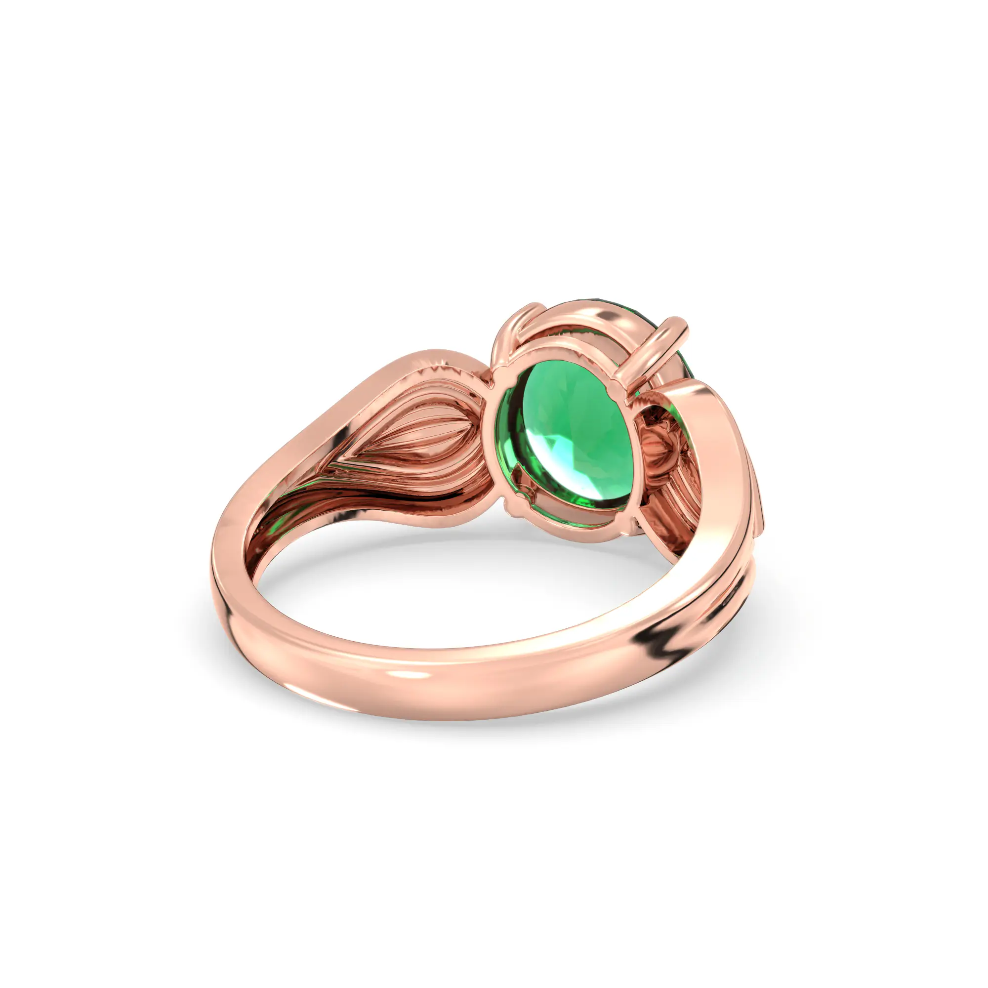 Emerald (Panna) Ring for Women in 18K Rose Gold – Oval 9x8 mm, Prong Setting, 4 g (Design K17A-8) thumbnail