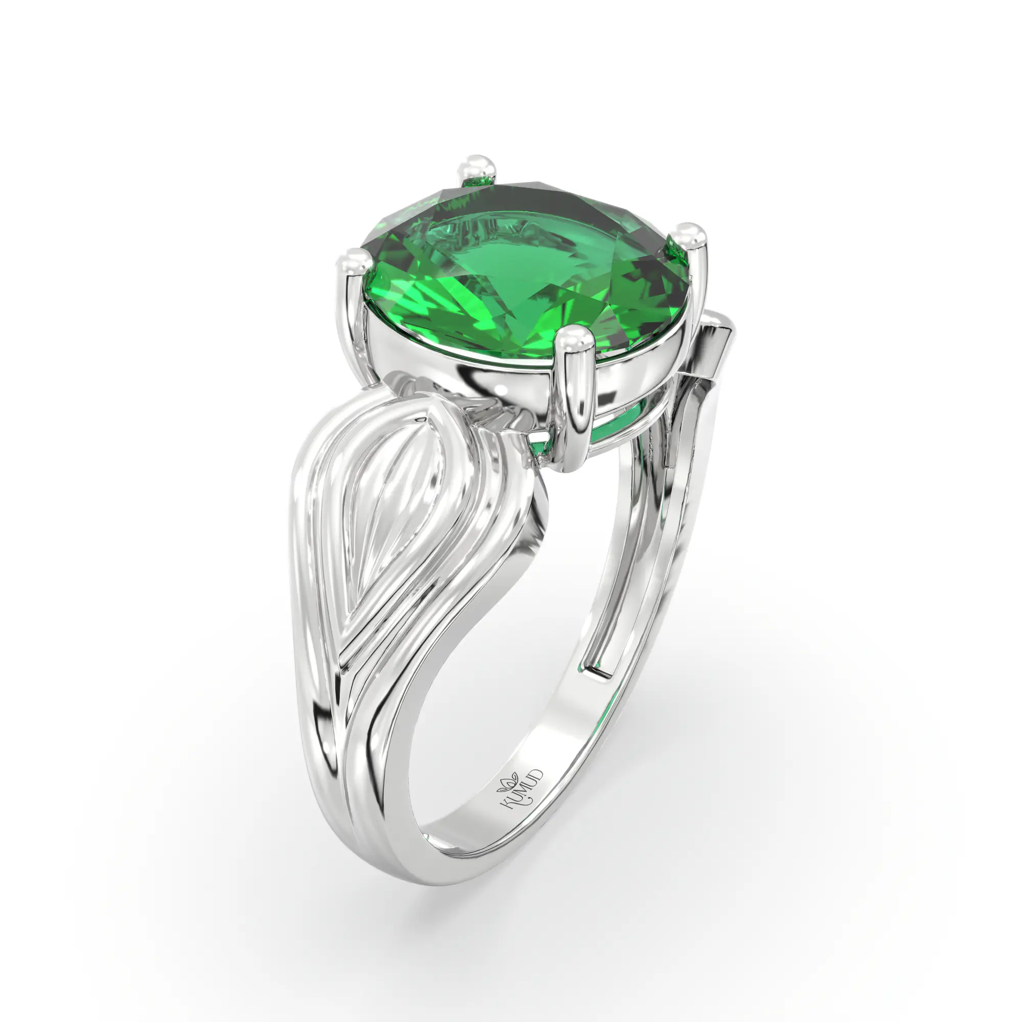 Emerald (Panna) Ring for Women in 18K White Gold – Oval 9x8 mm, Prong Setting, 4 g (Design K17A-8) thumbnail