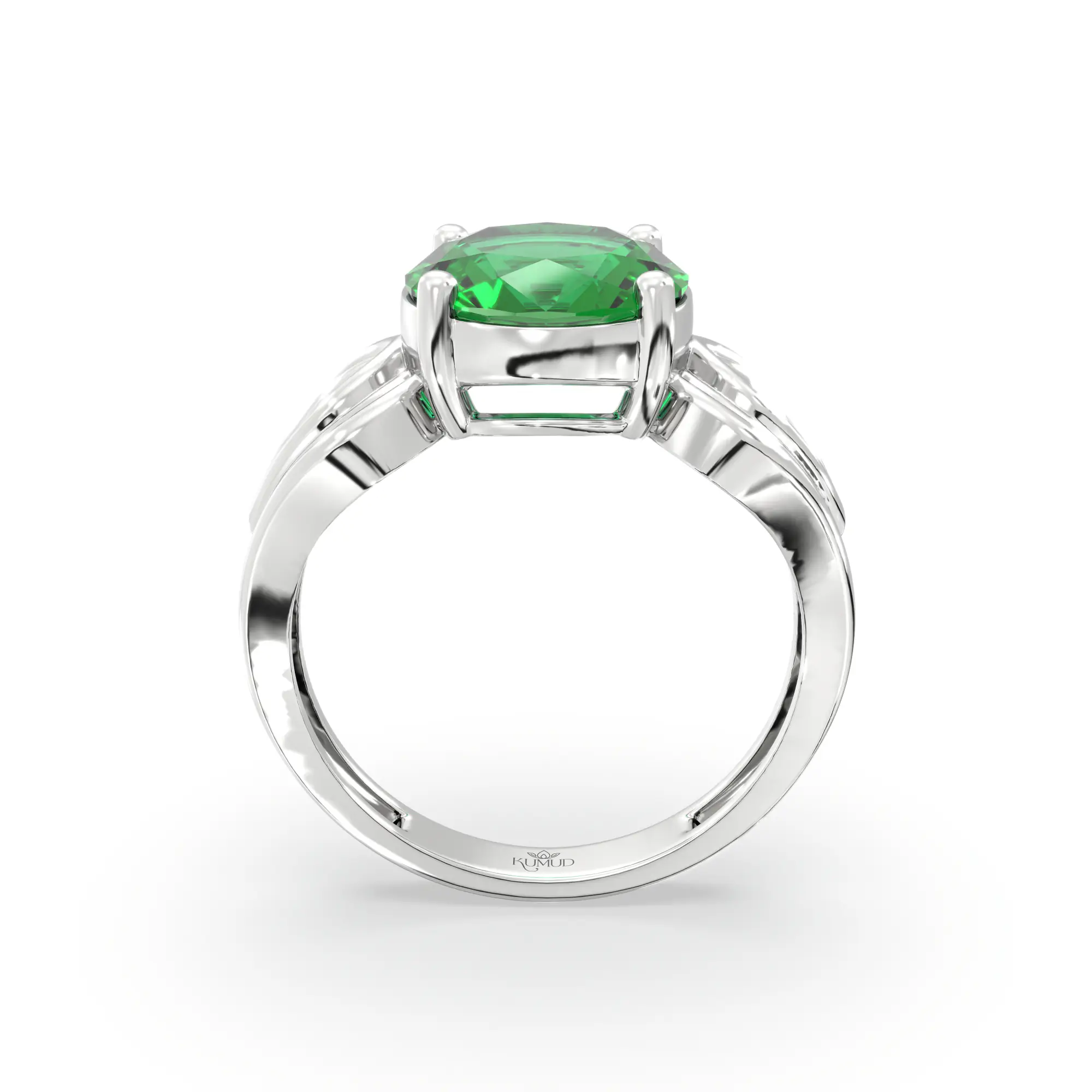 Emerald (Panna) Ring for Women in 18K White Gold – Oval 9x8 mm, Prong Setting, 4 g (Design K17A-8) thumbnail