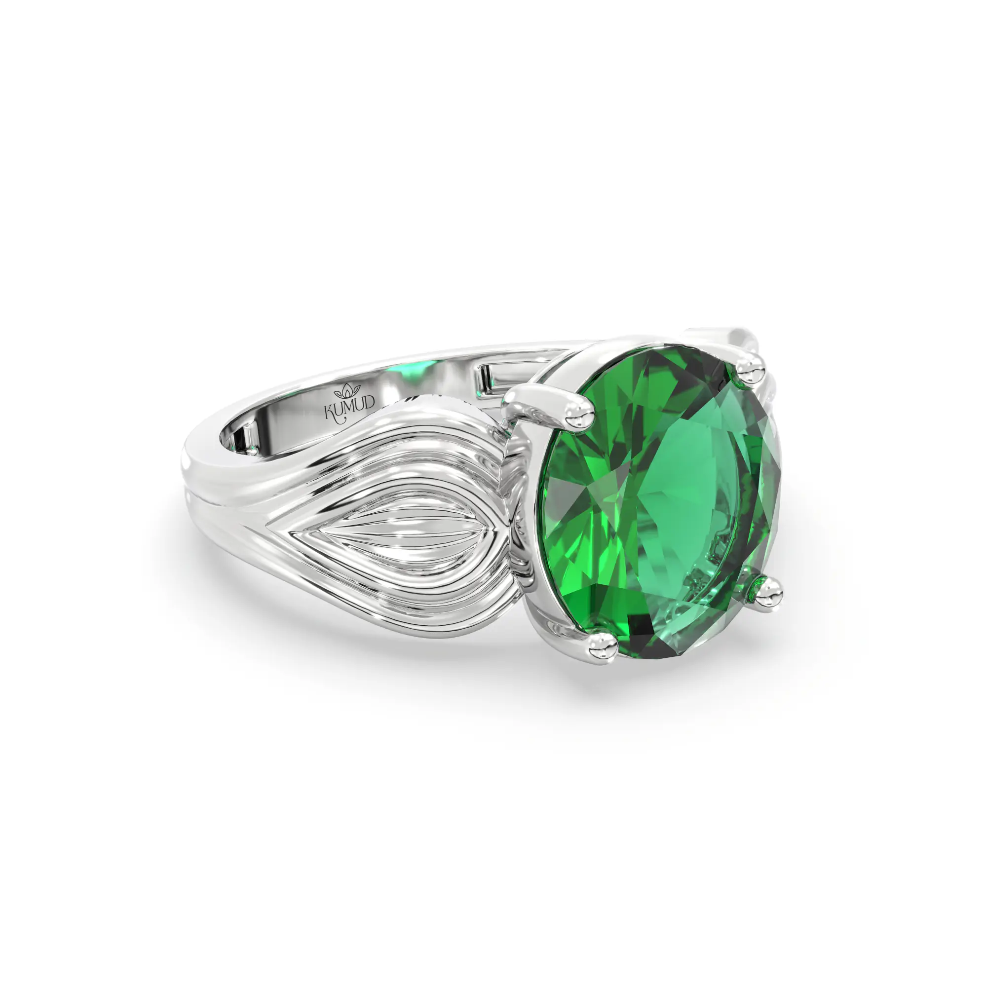 Emerald (Panna) Ring for Women in 18K White Gold – Oval 9x8 mm, Prong Setting, 4 g (Design K17A-8) thumbnail