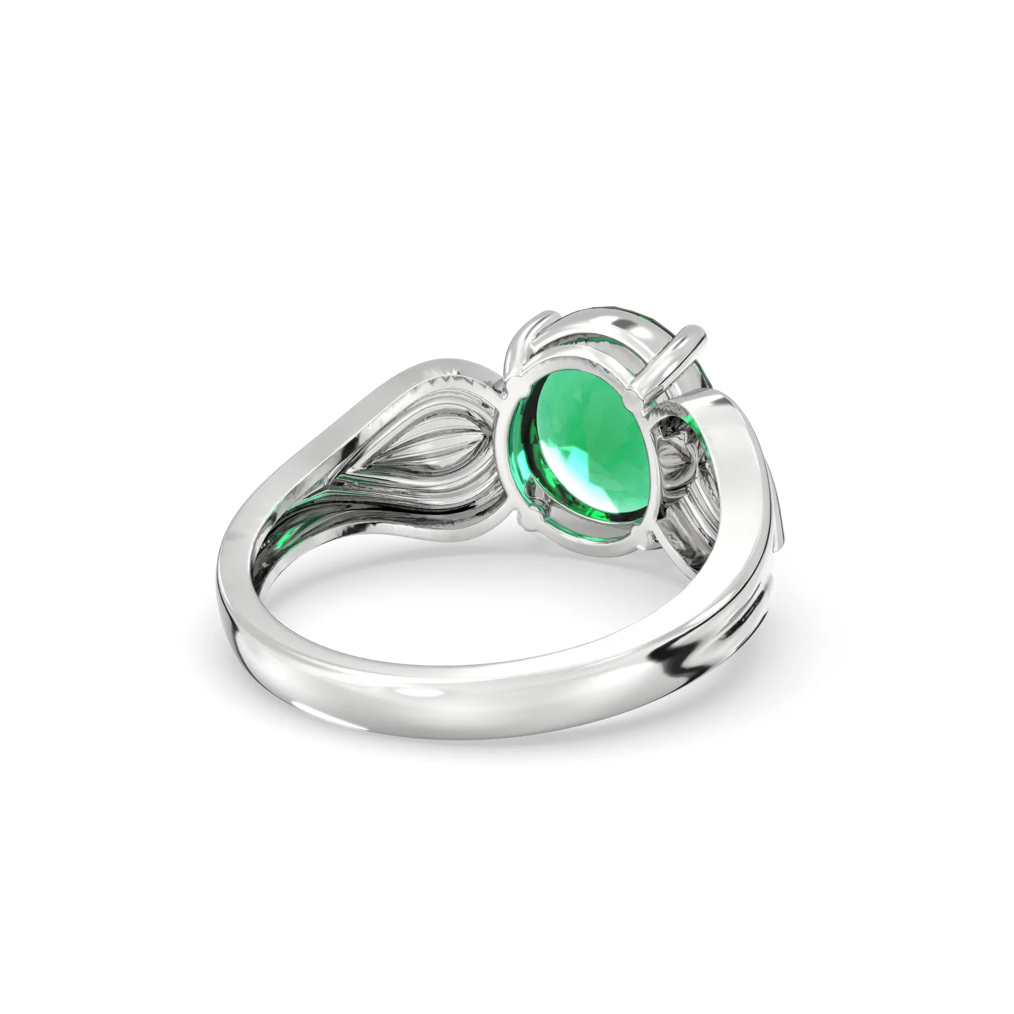 Emerald (Panna) Ring for Women in 18K White Gold – Oval 9x8 mm, Prong Setting, 4 g (Design K17A-8) thumbnail