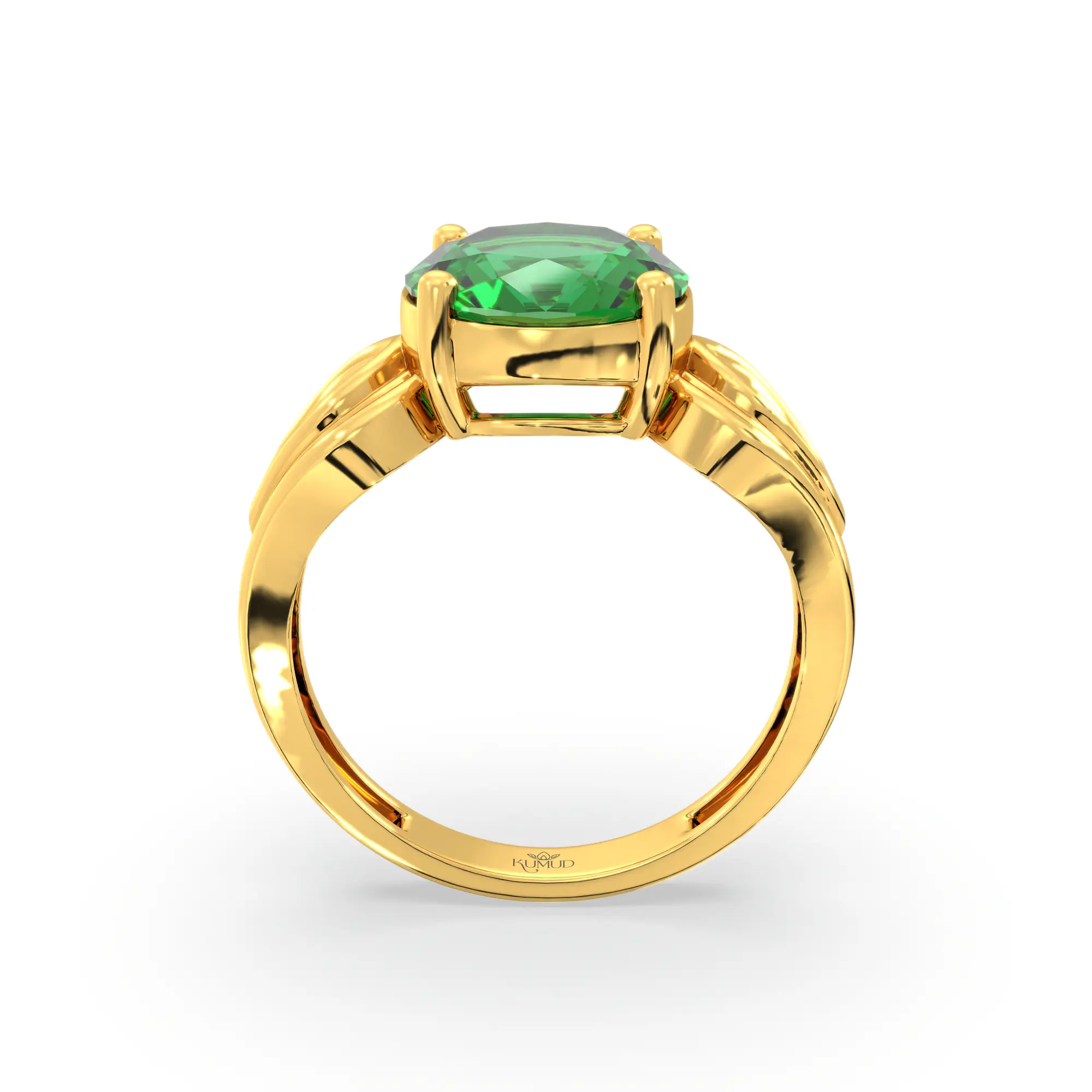 Emerald (Panna) Ring for Women in 22K Yellow Gold – Oval 9x8 mm, Prong Setting, 4 g (Design K17A-8) thumbnail