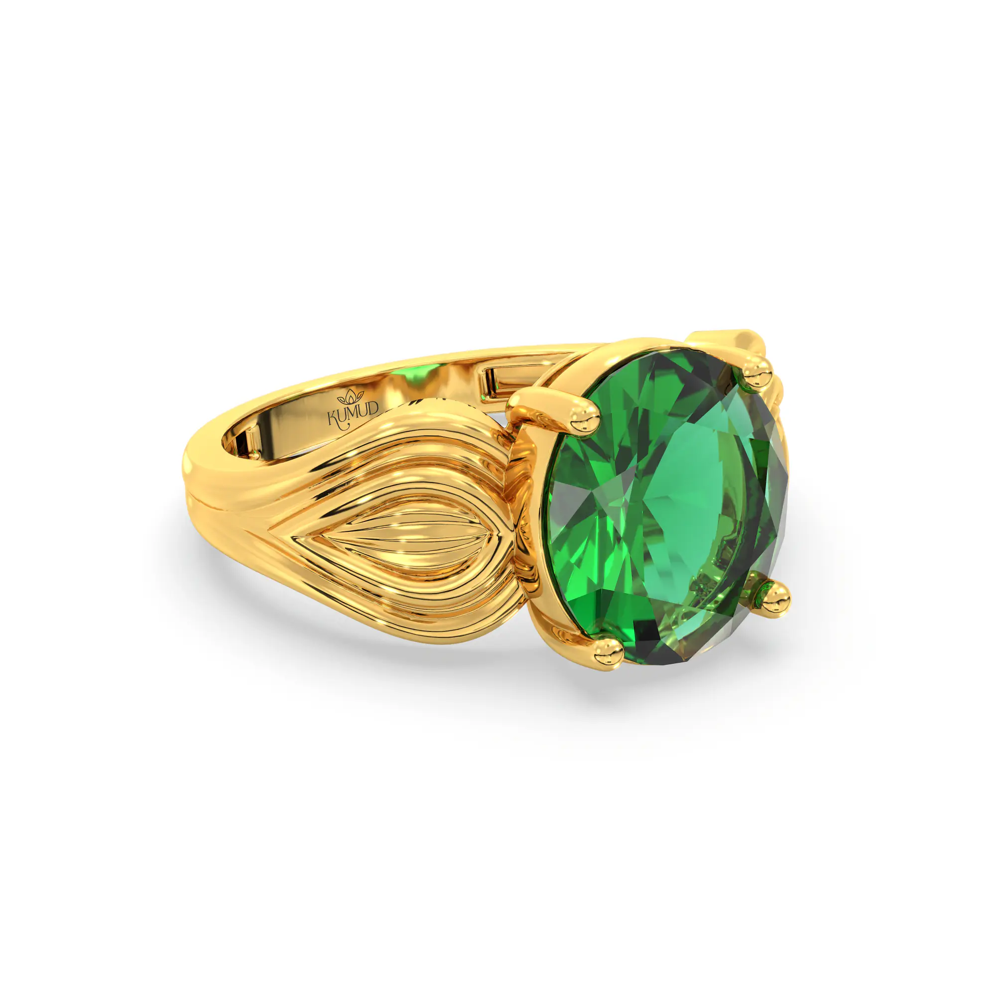 Emerald (Panna) Ring for Women in 22K Yellow Gold – Oval 9x8 mm, Prong Setting, 4 g (Design K17A-8) thumbnail